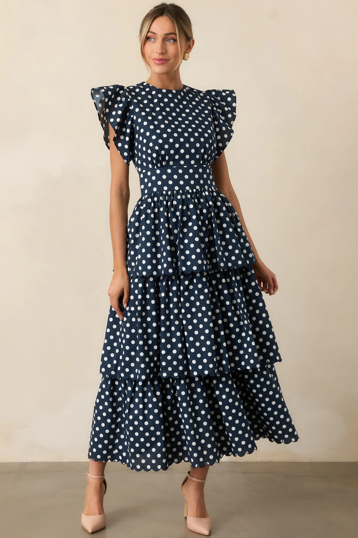 Prosperina Chelsea Navy Polka Dot Cotton Maxi Dress