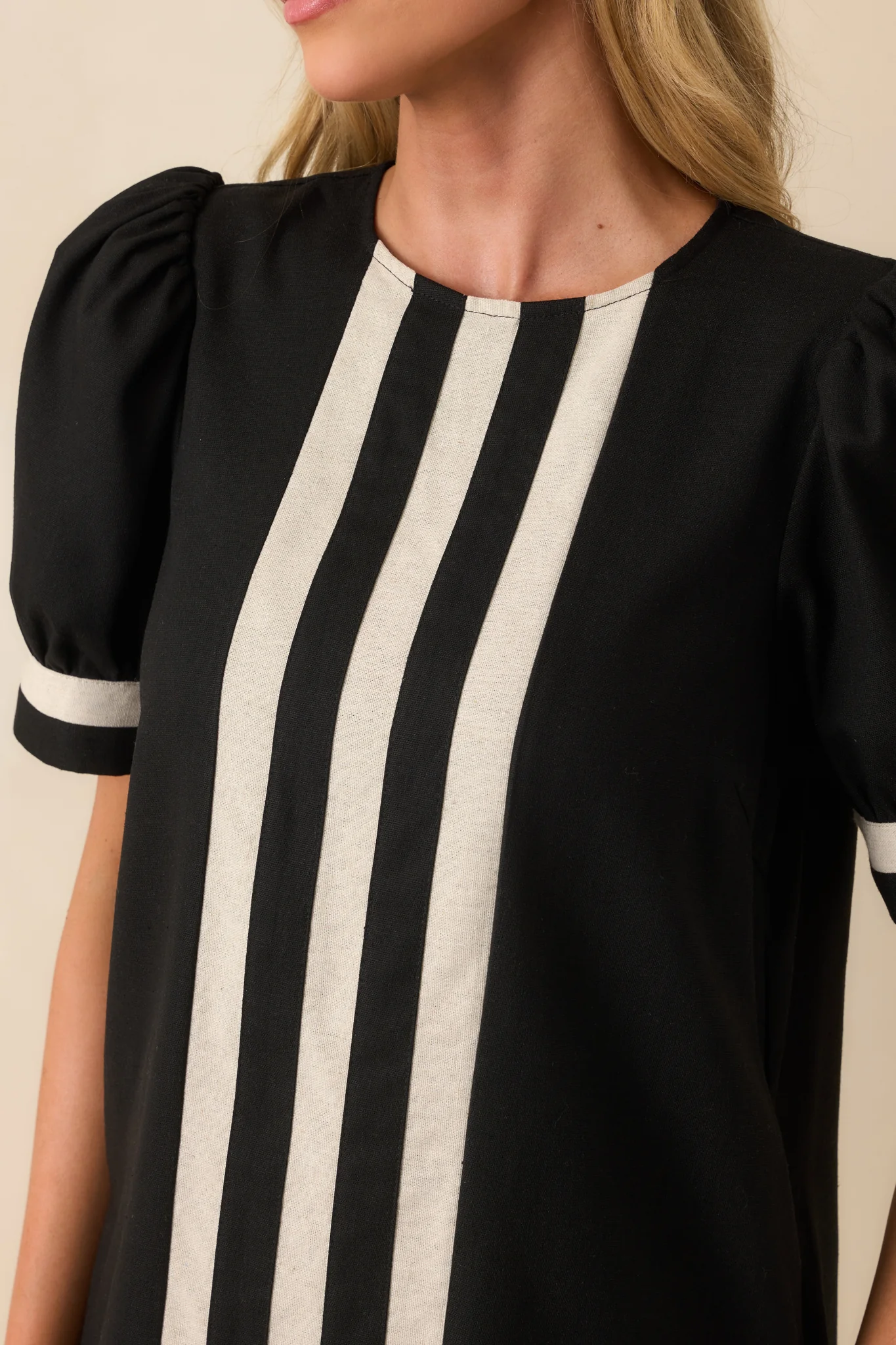 Here For This Black Linen Blend Contrast Trim Mini Dress