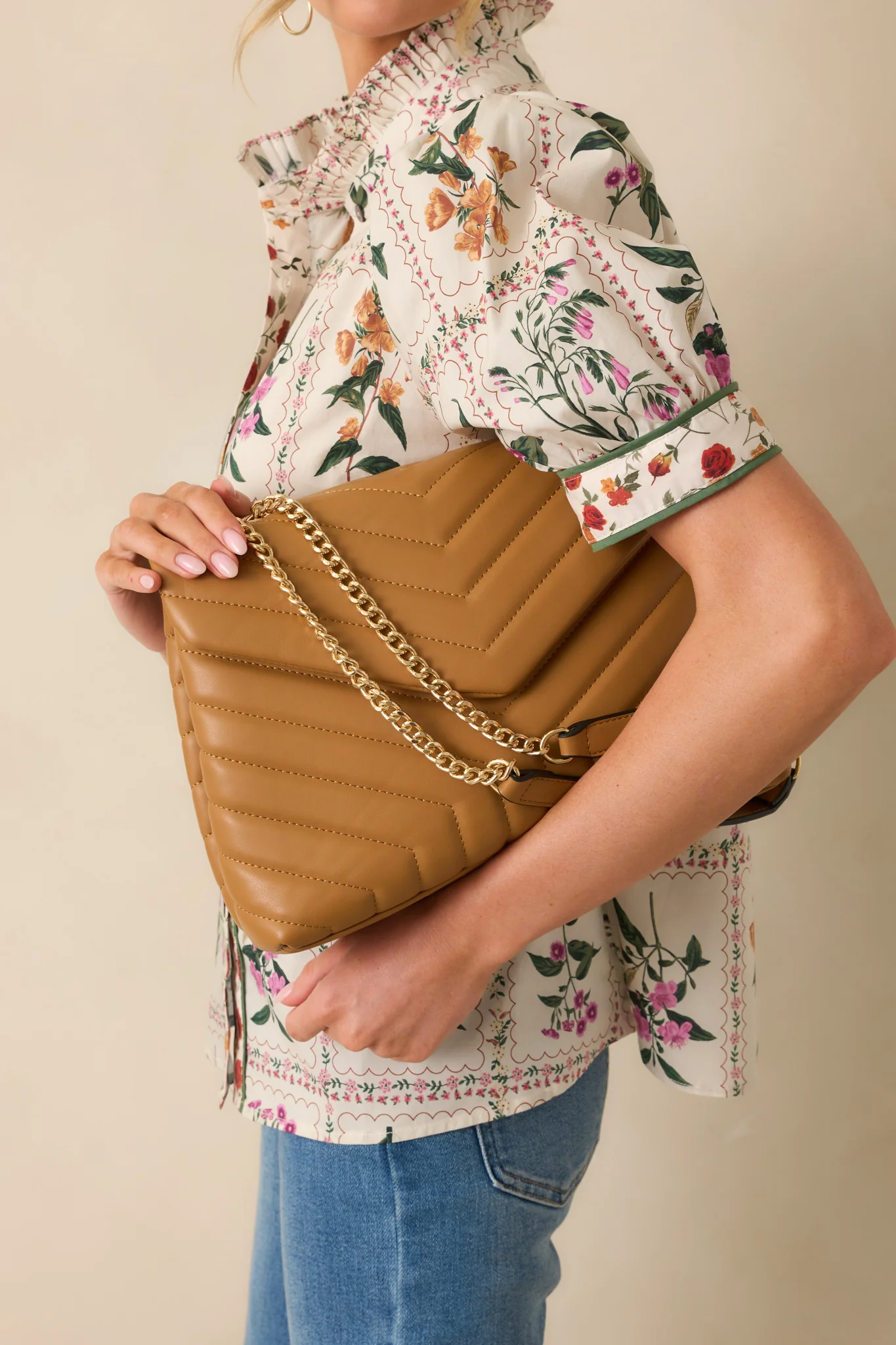 Just Let It Be Tan Quilted Handbag