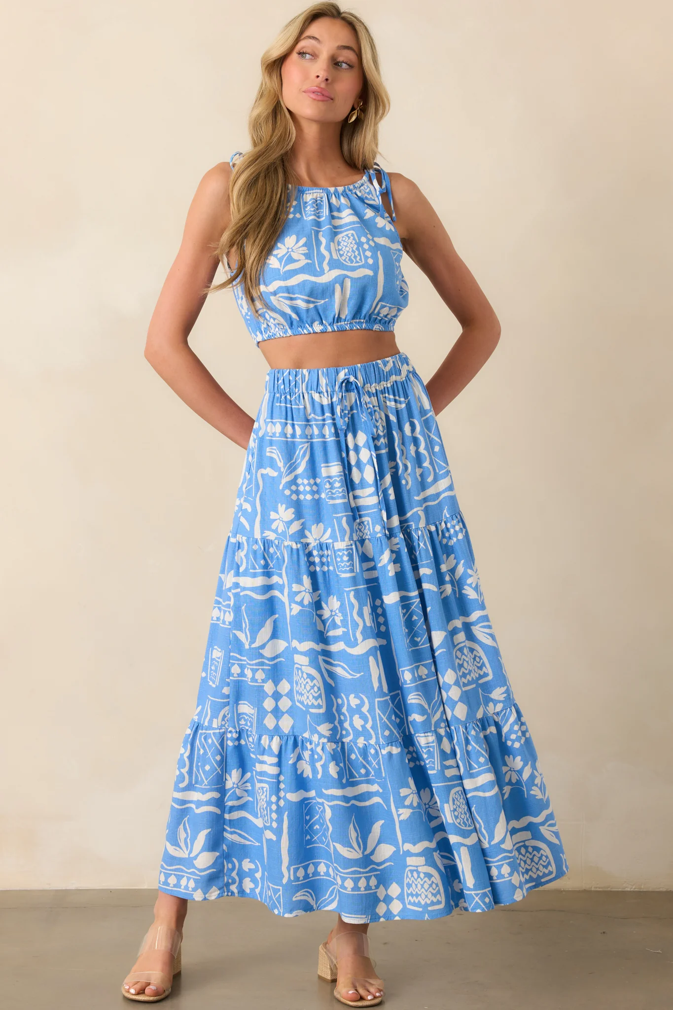 Live Life To The Fullest Blue Tropical Print Rayon Crop Top