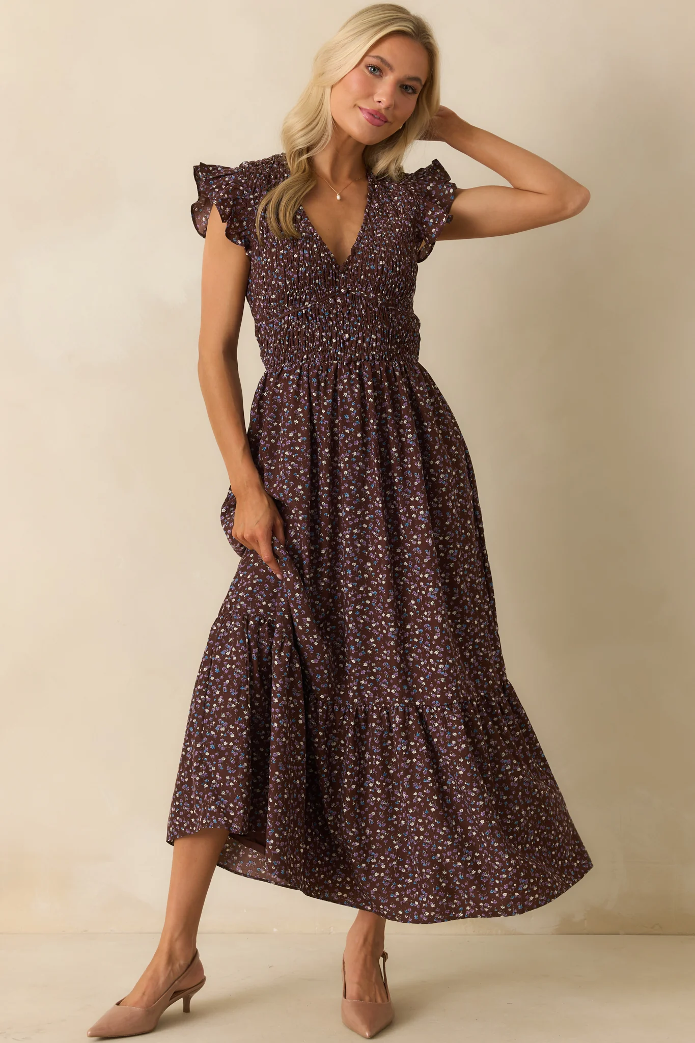 To Be Expected Chocolate Brown Multi Floral Print Maxi Dress
