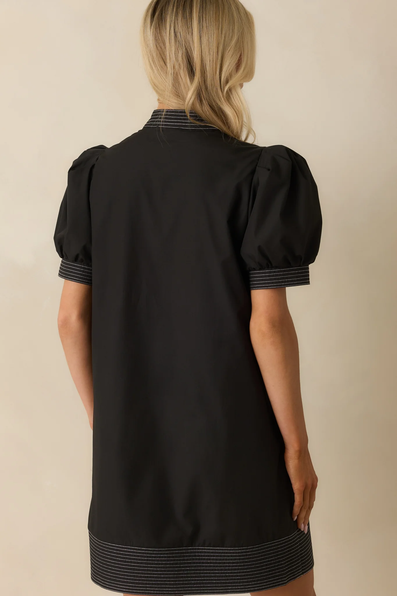 Took The Right Turn Black Cotton Puff Sleeve Mini Dress