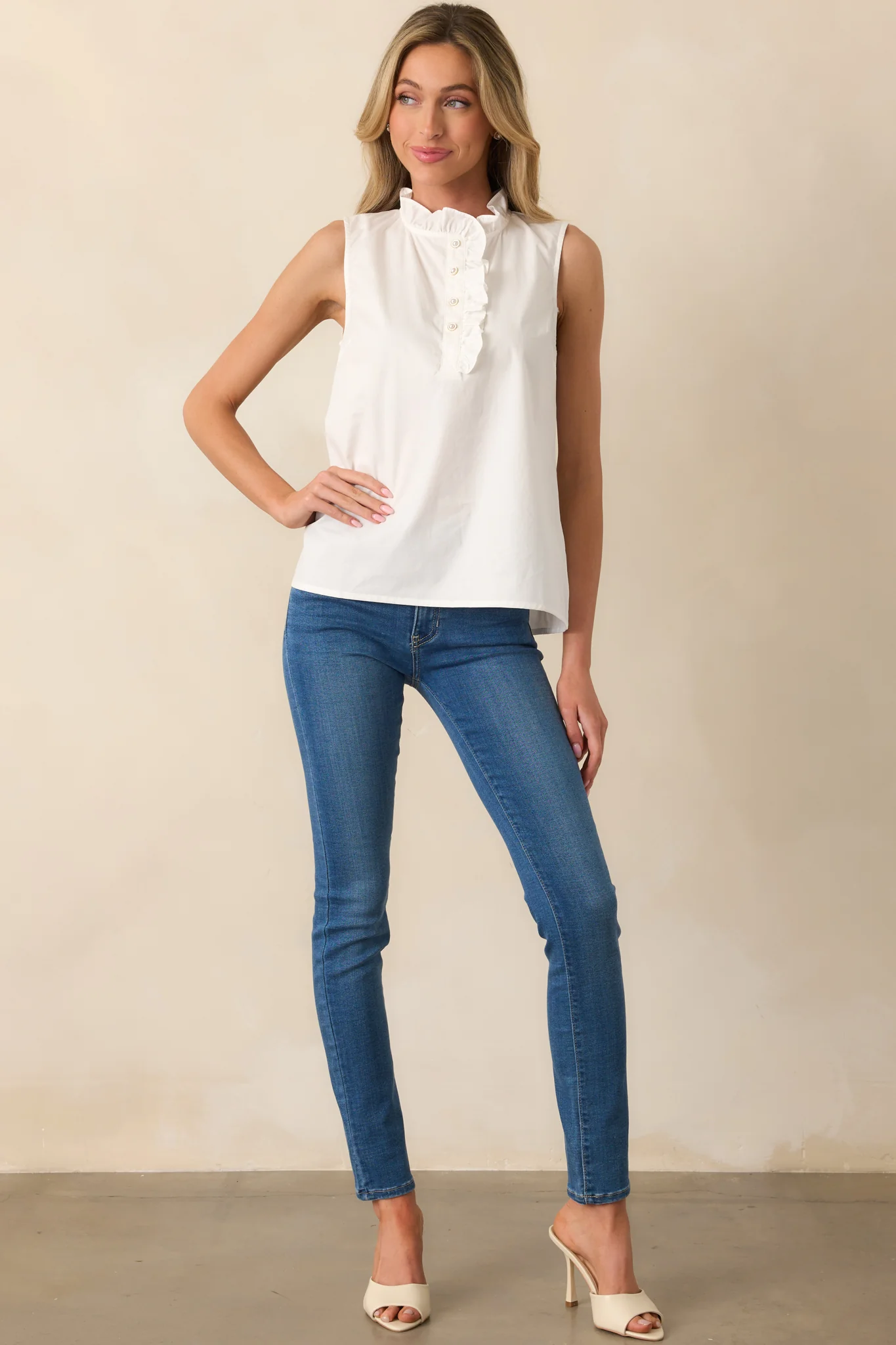 Tennyson White Sleeveless Cotton Top