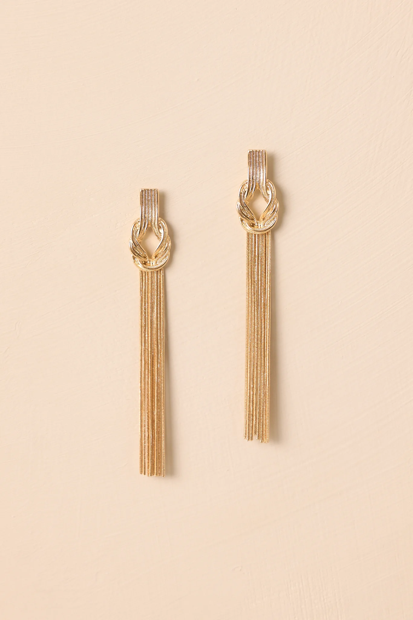 Remember When Gold Knot Tassel Drop Earrings