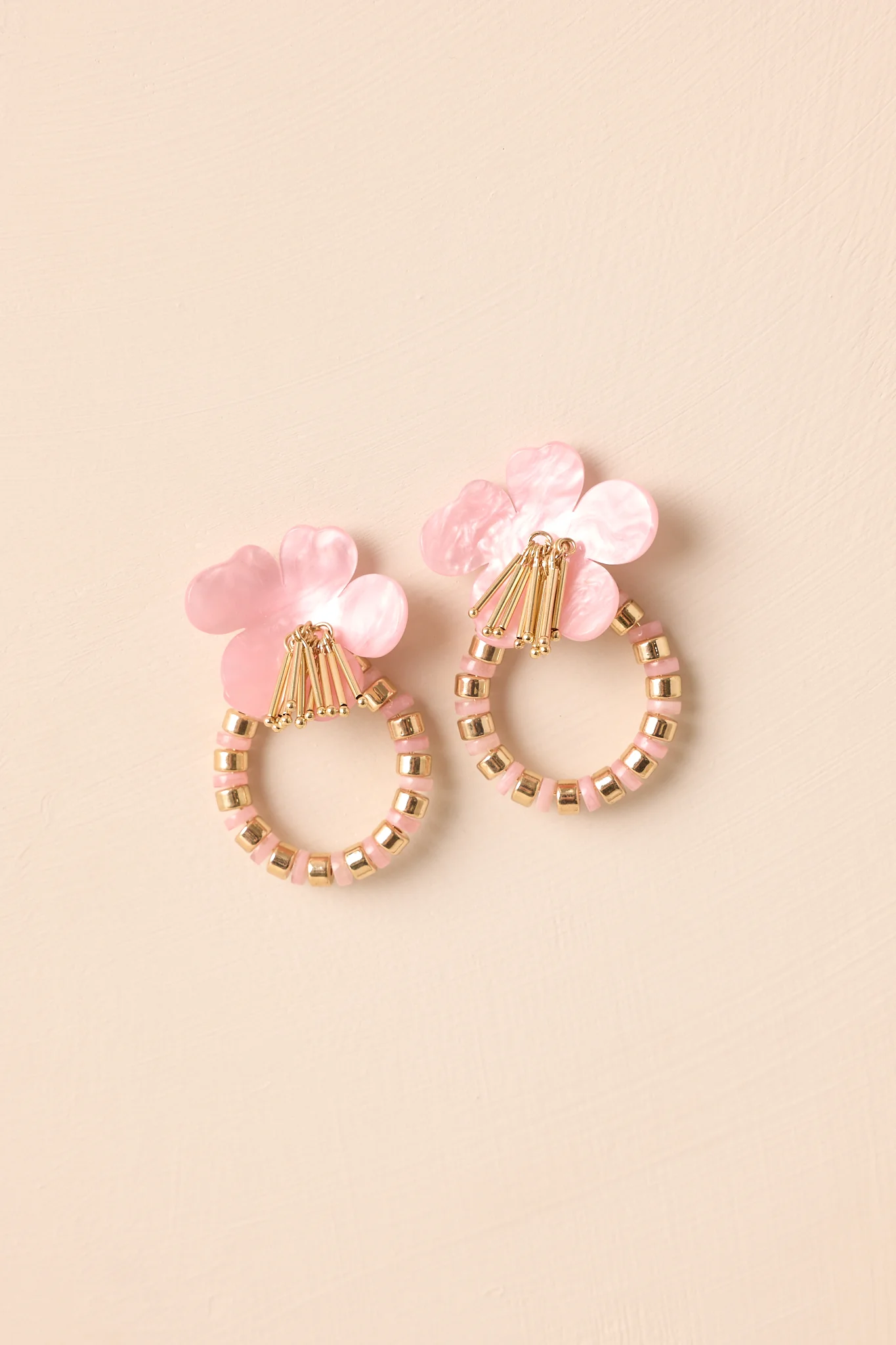 Soft Bloom Light Pink Pearlescent Flower Earrings
