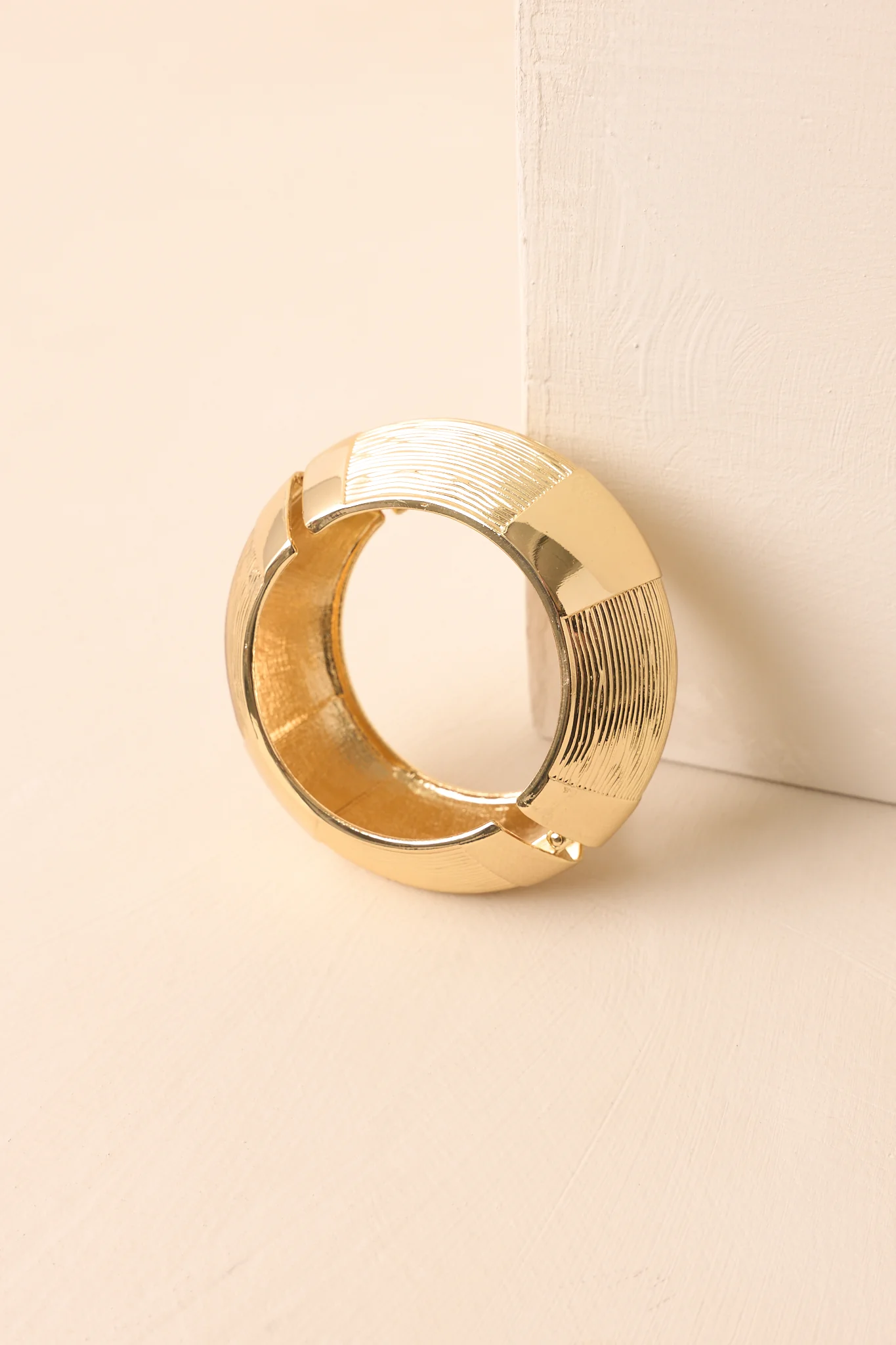 Made The Call Gold Textured Hinged Cuff Bracelet