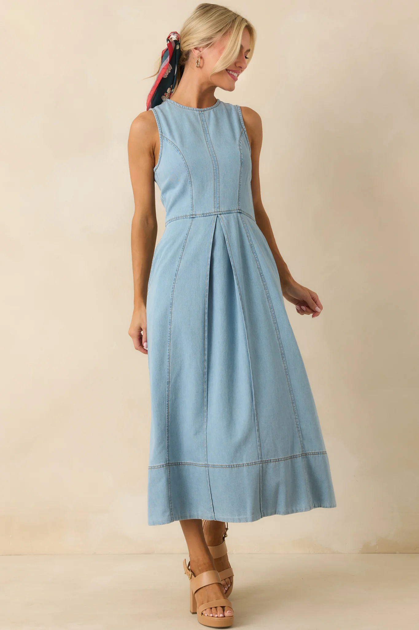 Staple The Label Light Wash Amelia Chambray Midi Dress