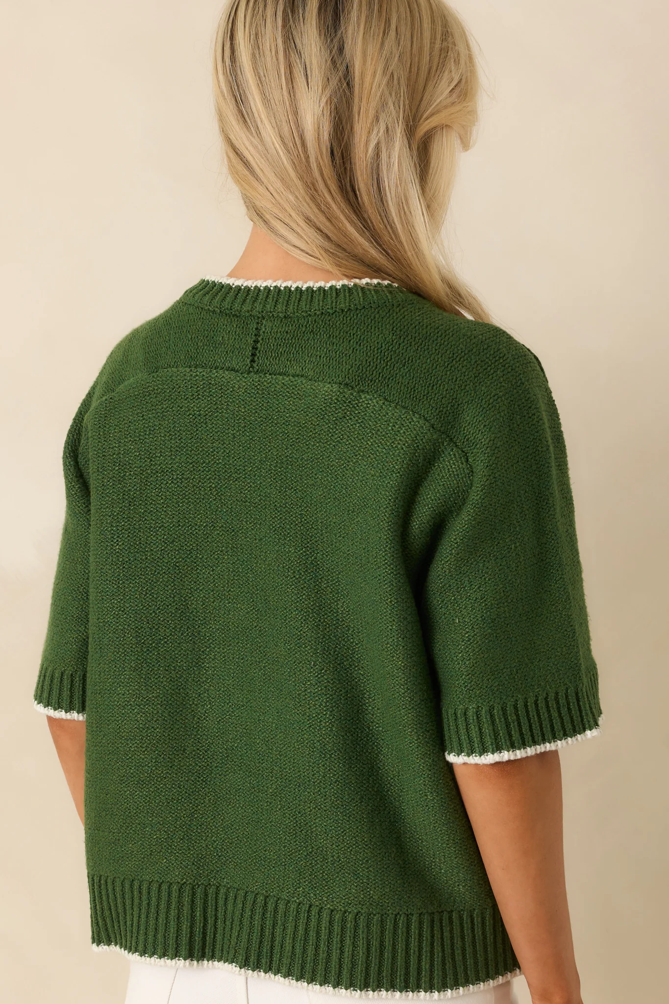 Never Looked Back Green Contrast Trim Short Sleeve Sweater