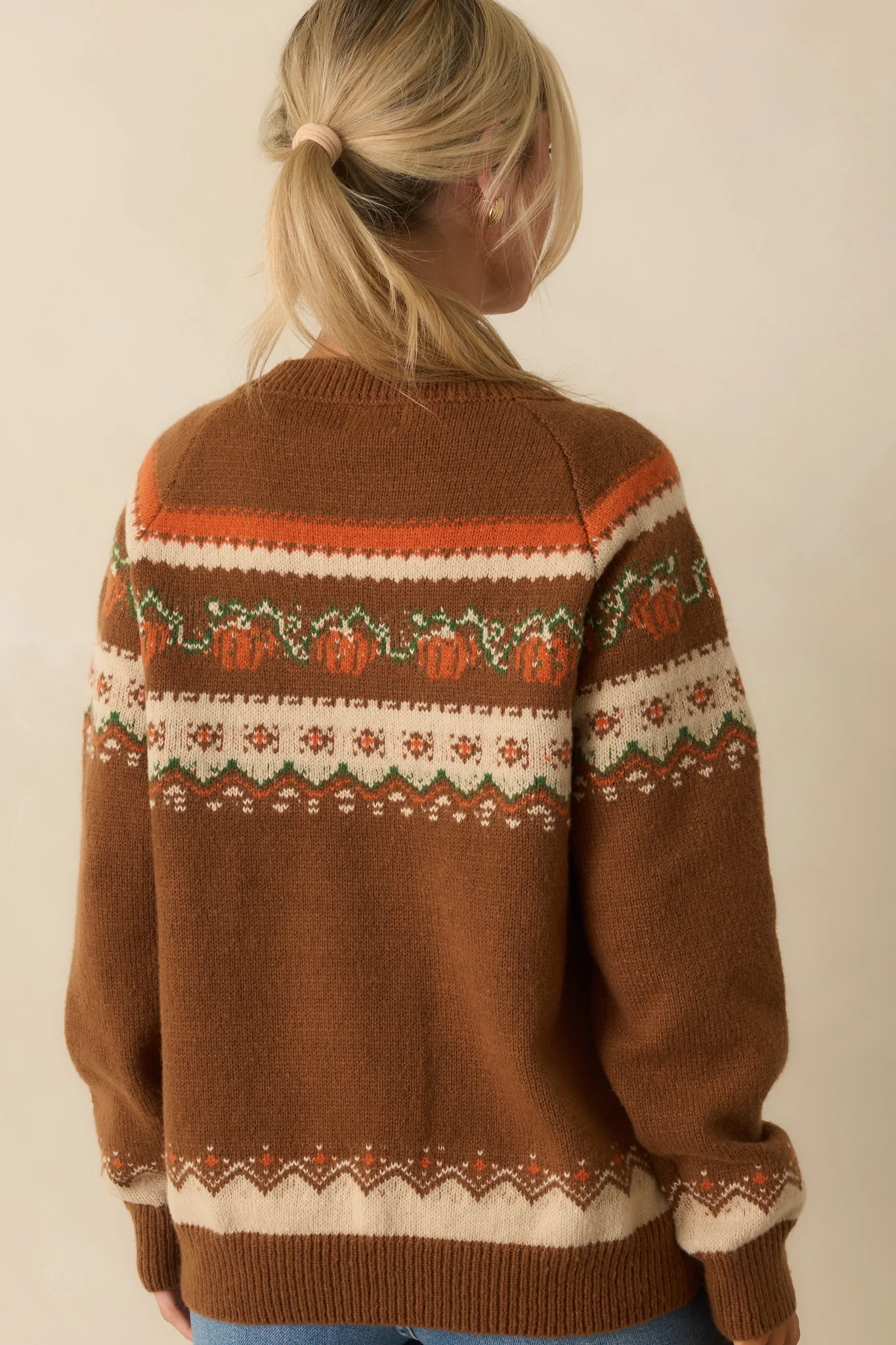 Brown Pumpkin Fair Isle Knit Sweater
