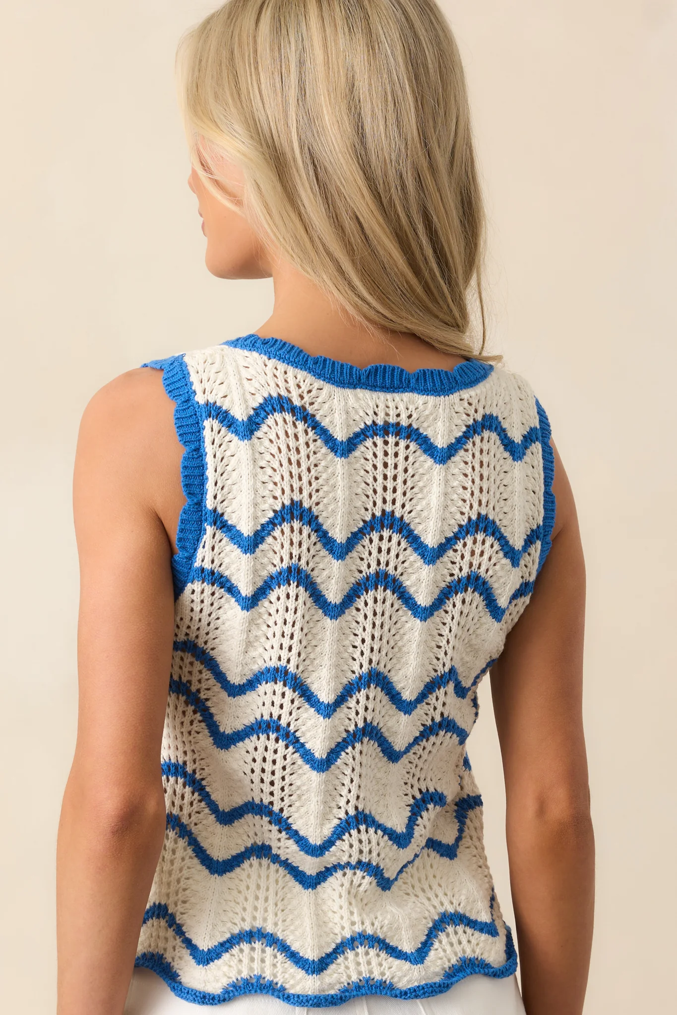 Under The Palm Trees Blue Stripe Crochet Knit Tank Top