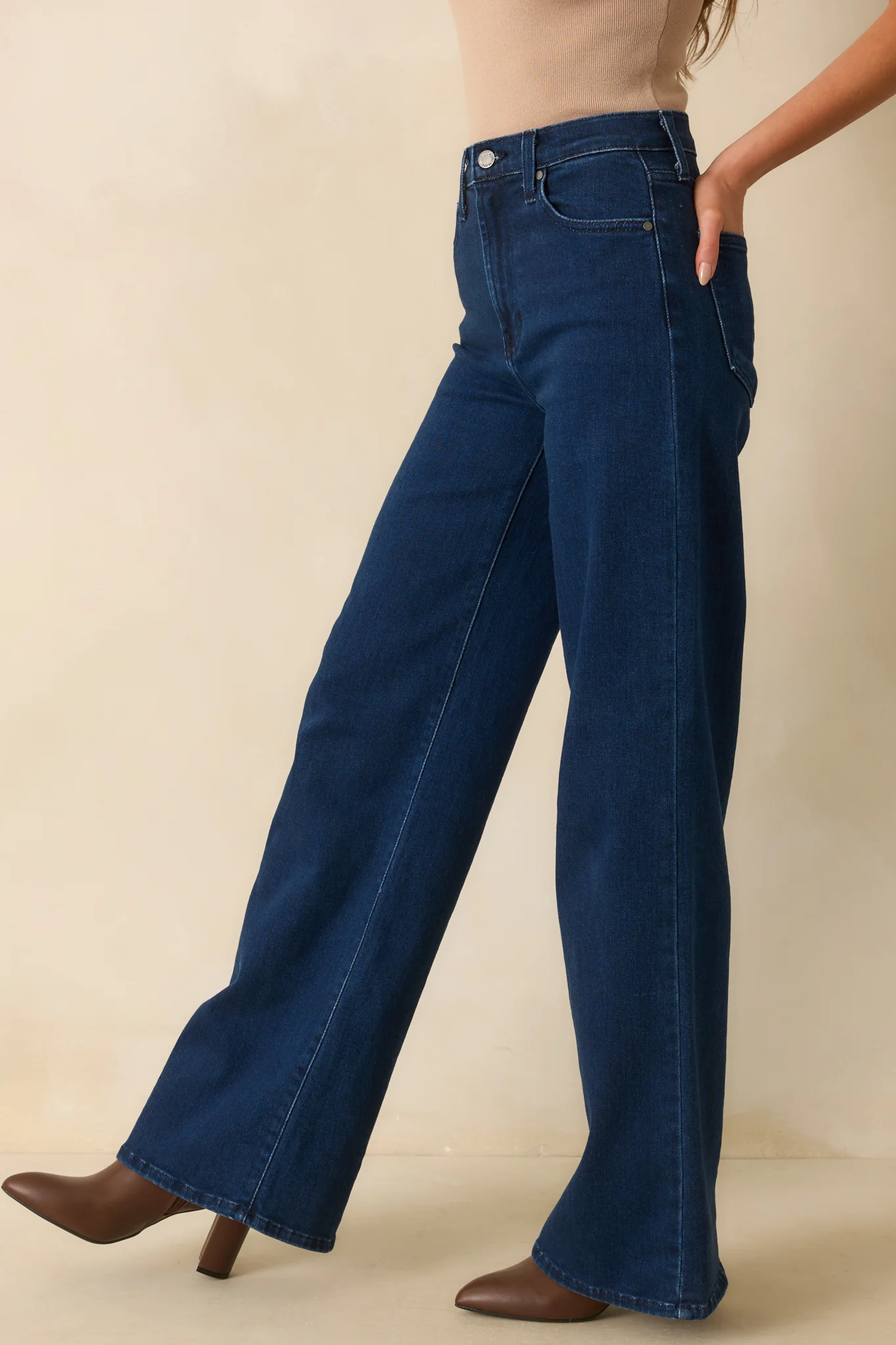 Dark Wash Cotton Denim Wide Leg Jeans