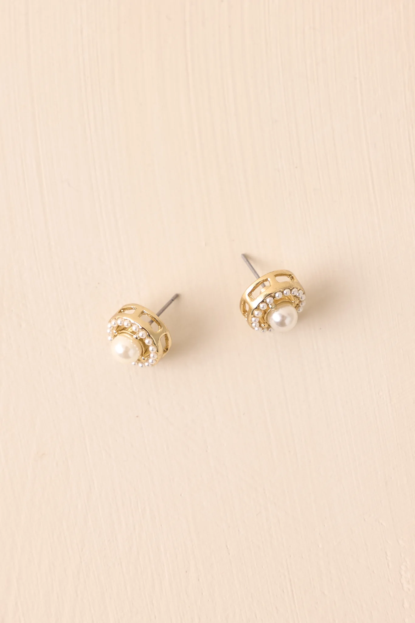 Slowly But Surely Ivory Pearl Gold Stud Earrings