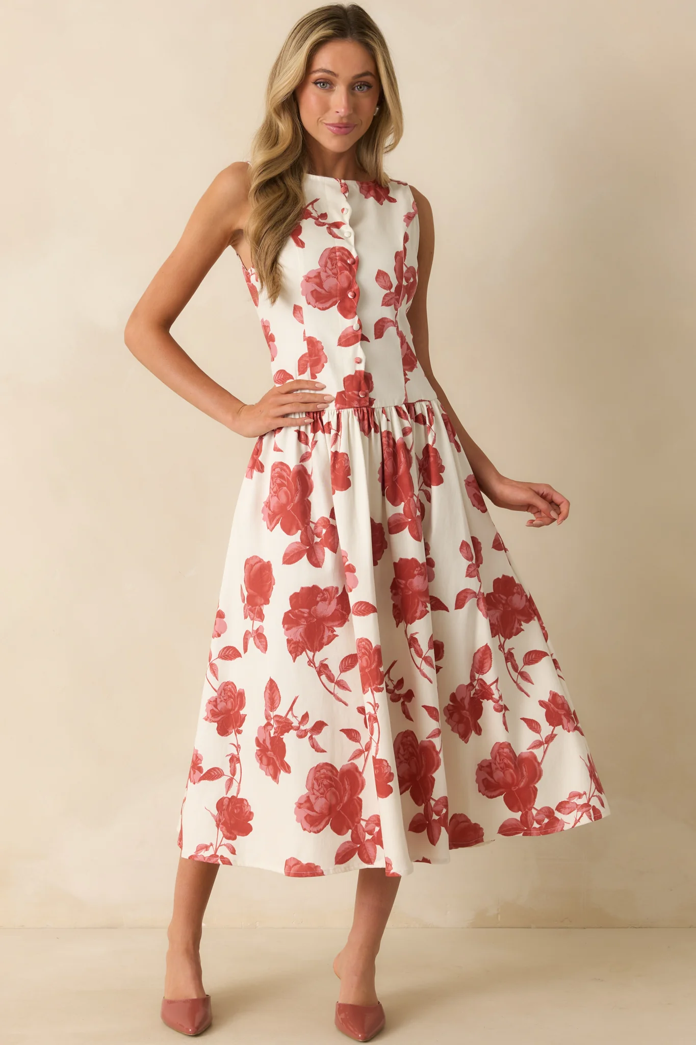The Best Possible Way Brick Red Floral Print Cotton Maxi Dress