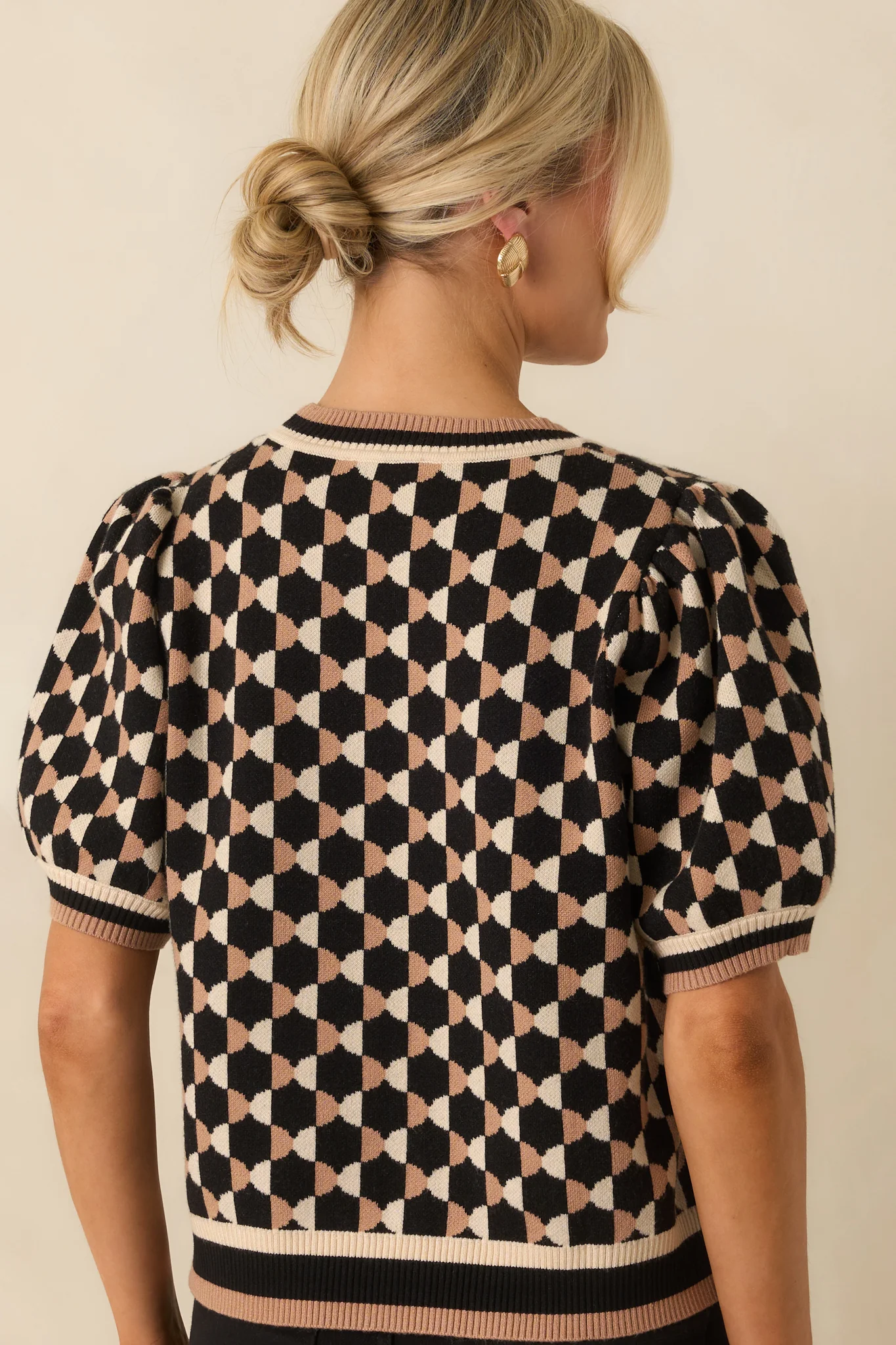 All Comes Together Black Multi Geometric Print Puff Sleeve Knit Top