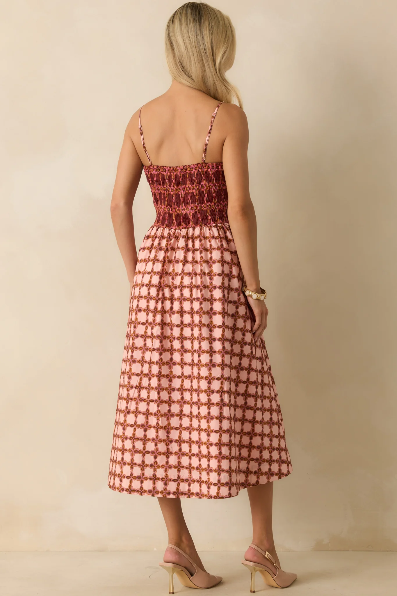 That's All It Takes Pink Multi Geometric Print Cotton Midi Dress