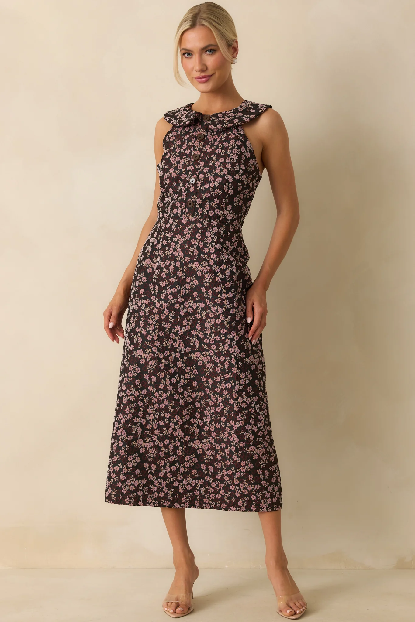 Marked In Time Pink Floral Jacquard Structured Midi Dress