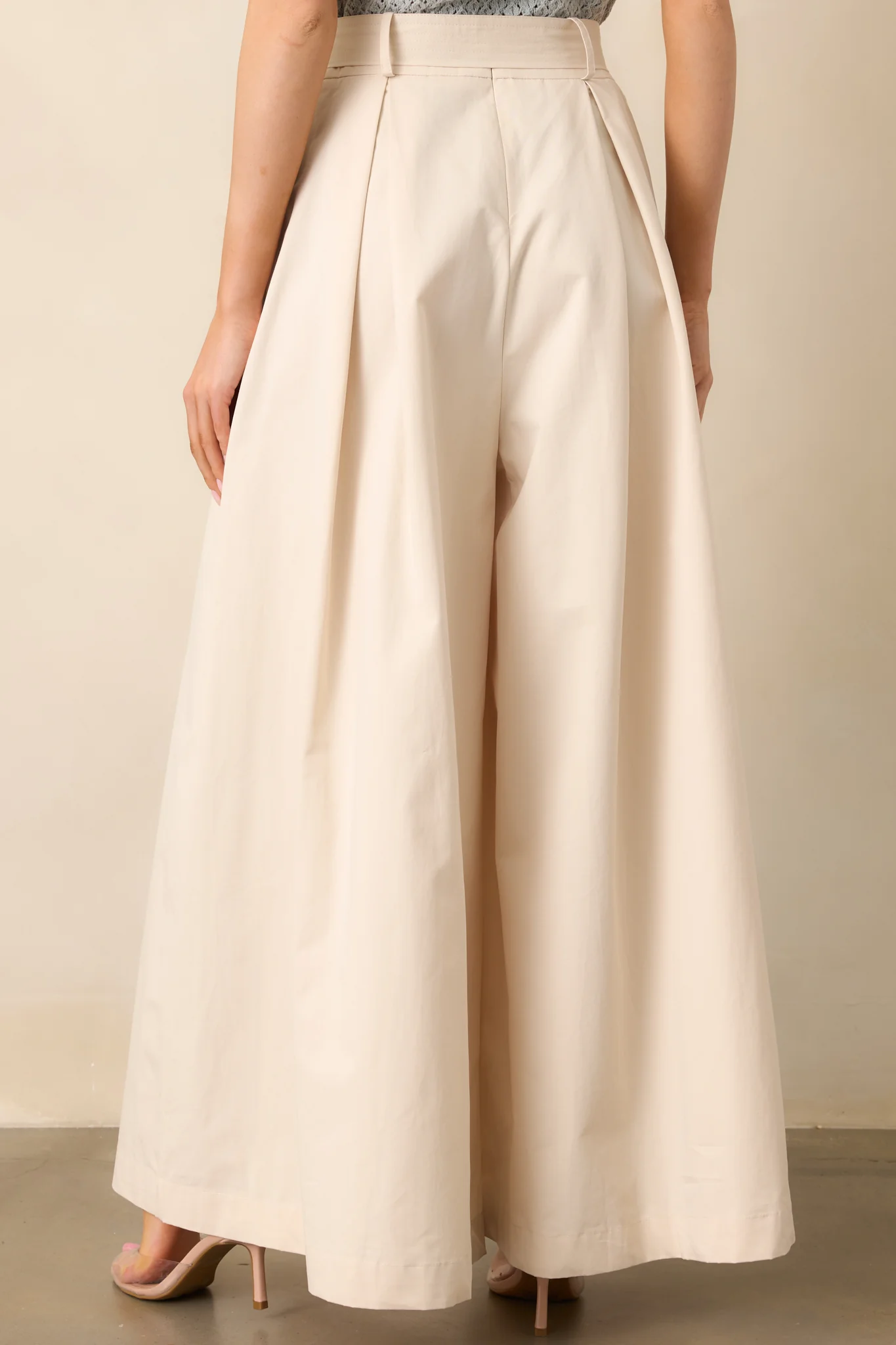 Taking Time Off Ecru Cotton Belted Palazzo Pants