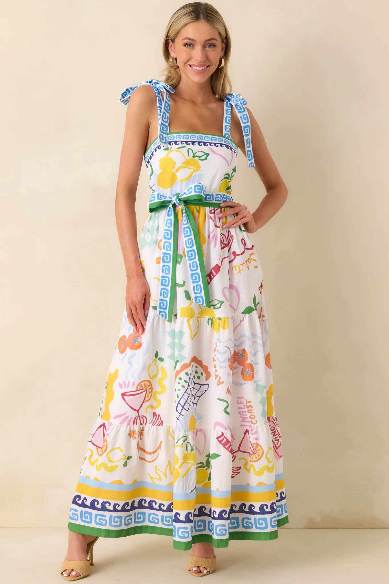 Prosperina Gemma Multi Print Linen Blend Maxi Dress