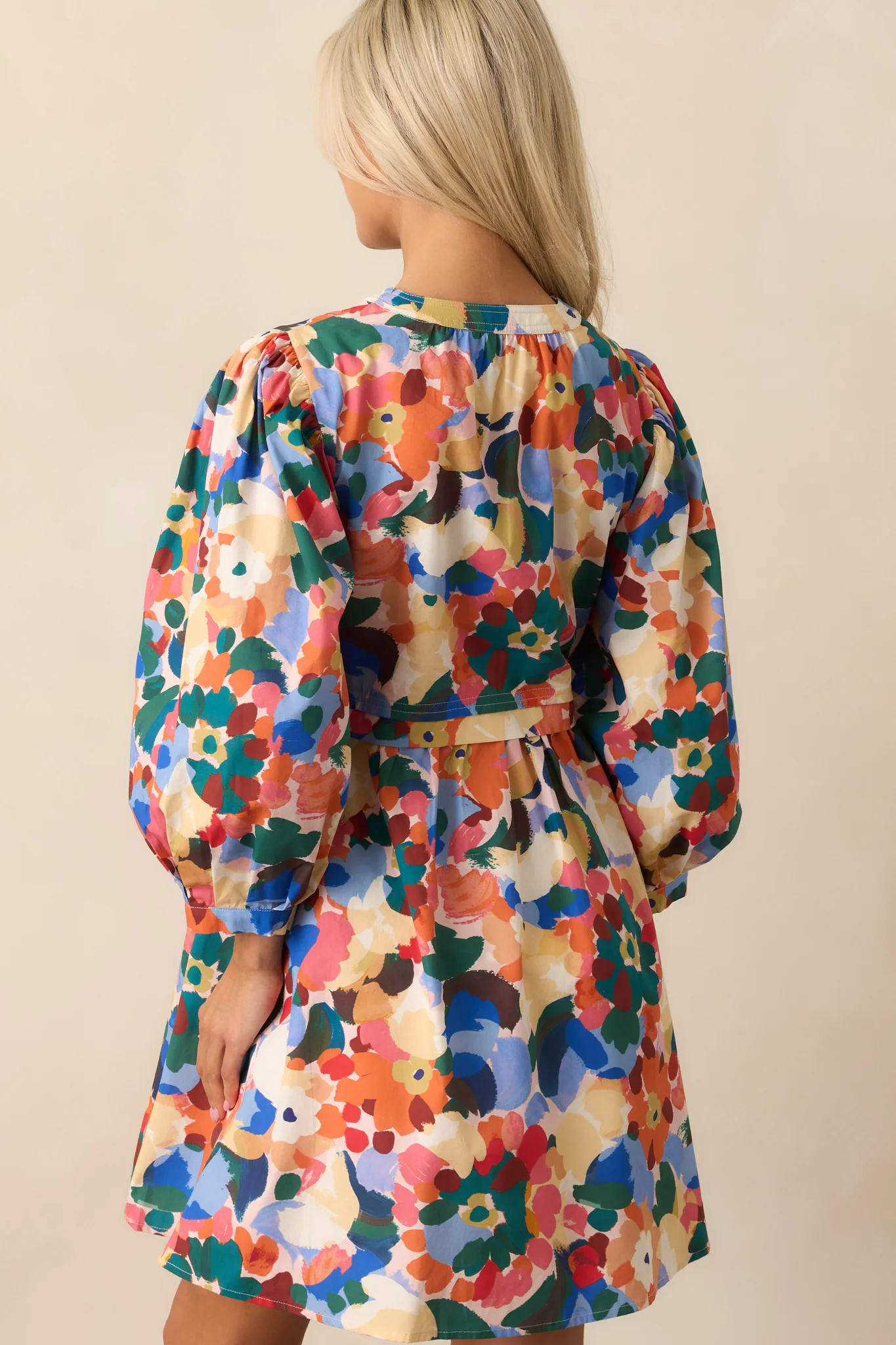 Orange Multi Floral Print Cotton Mini Dress