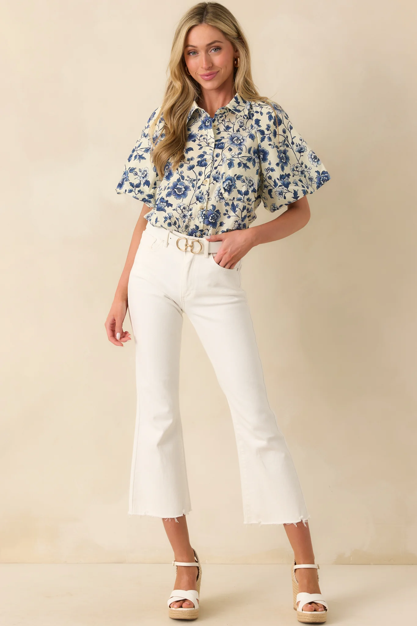 A Sweet Surprise Navy Floral Print Cotton Puff Sleeve Top