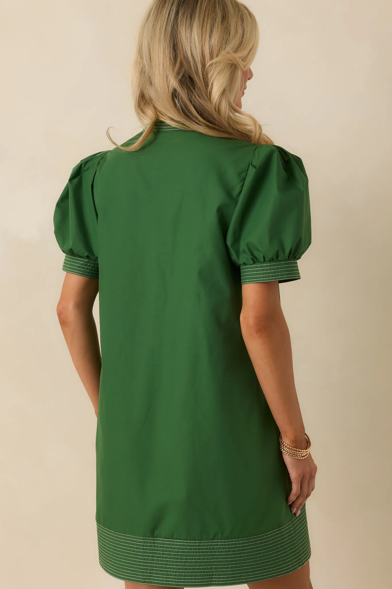 Took The Right Turn Hunter Green Cotton Puff Sleeve Mini Dress