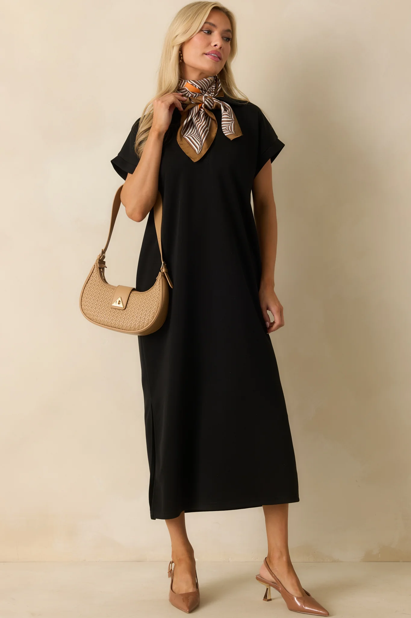 Made The Right Call Black Collared Midi T-Shirt Dress