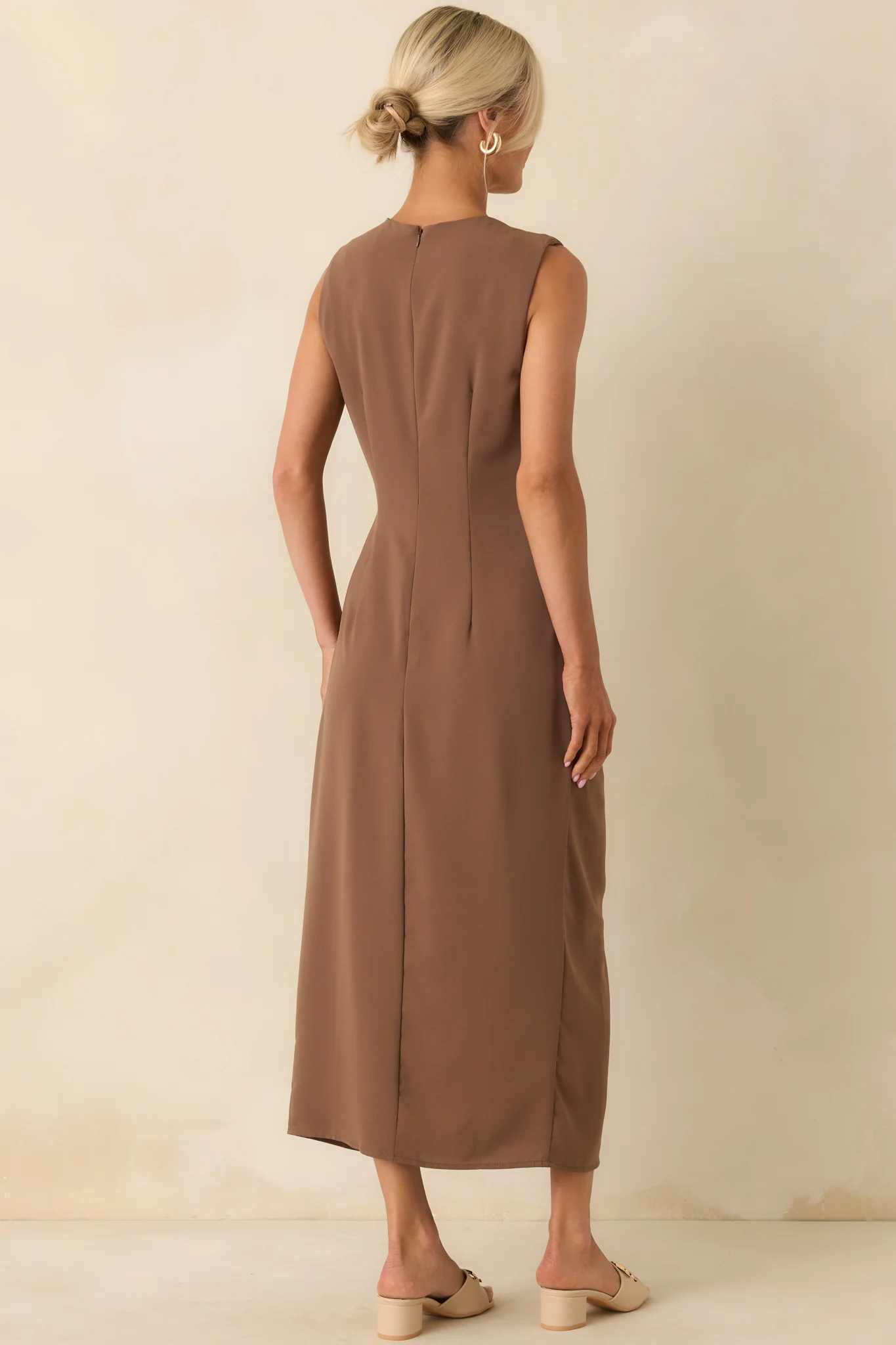 Move With Purpose Light Brown Ruched Maxi Dress