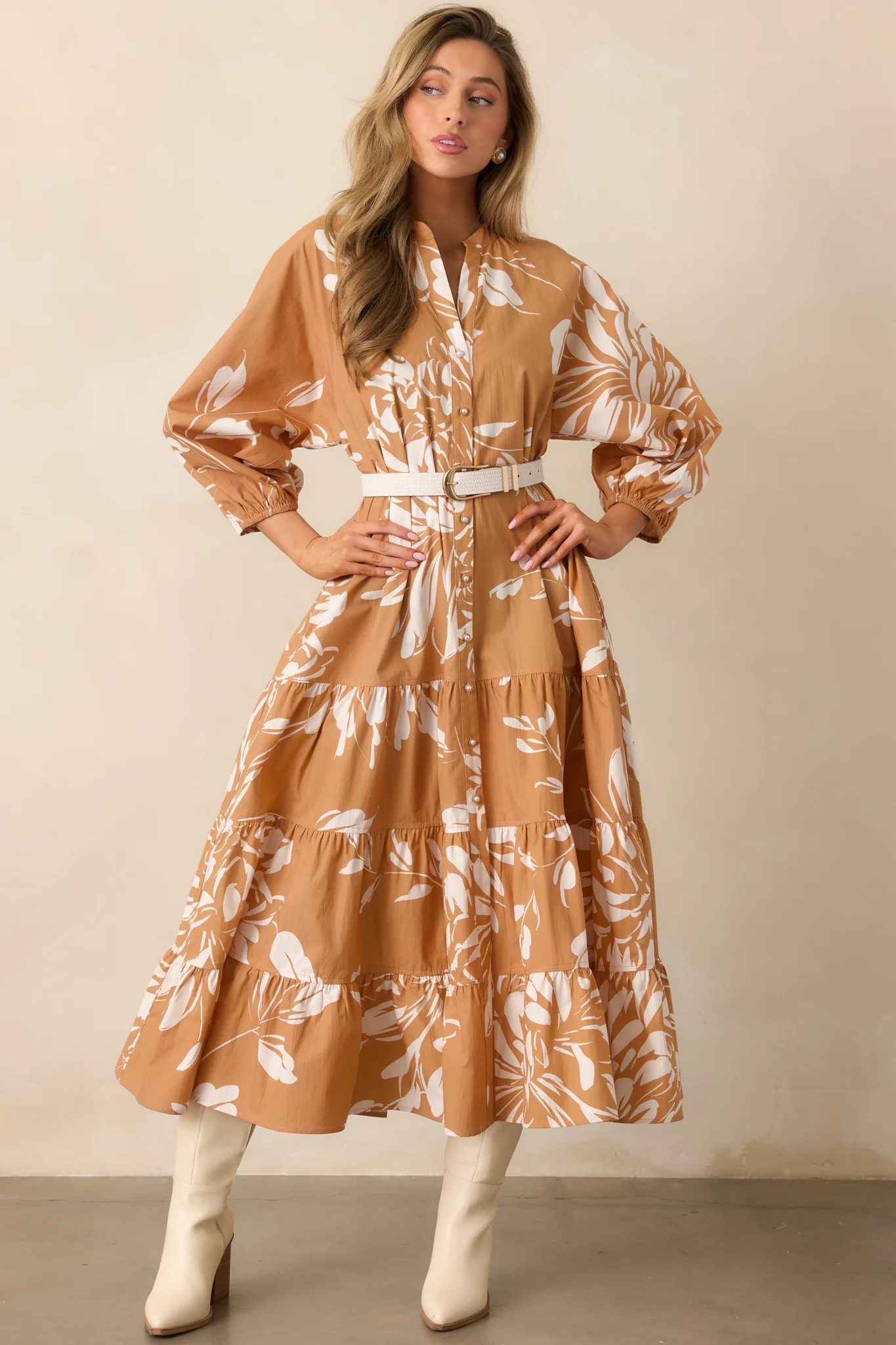 Fawn Brown Multi Floral Print Cotton Maxi Dress
