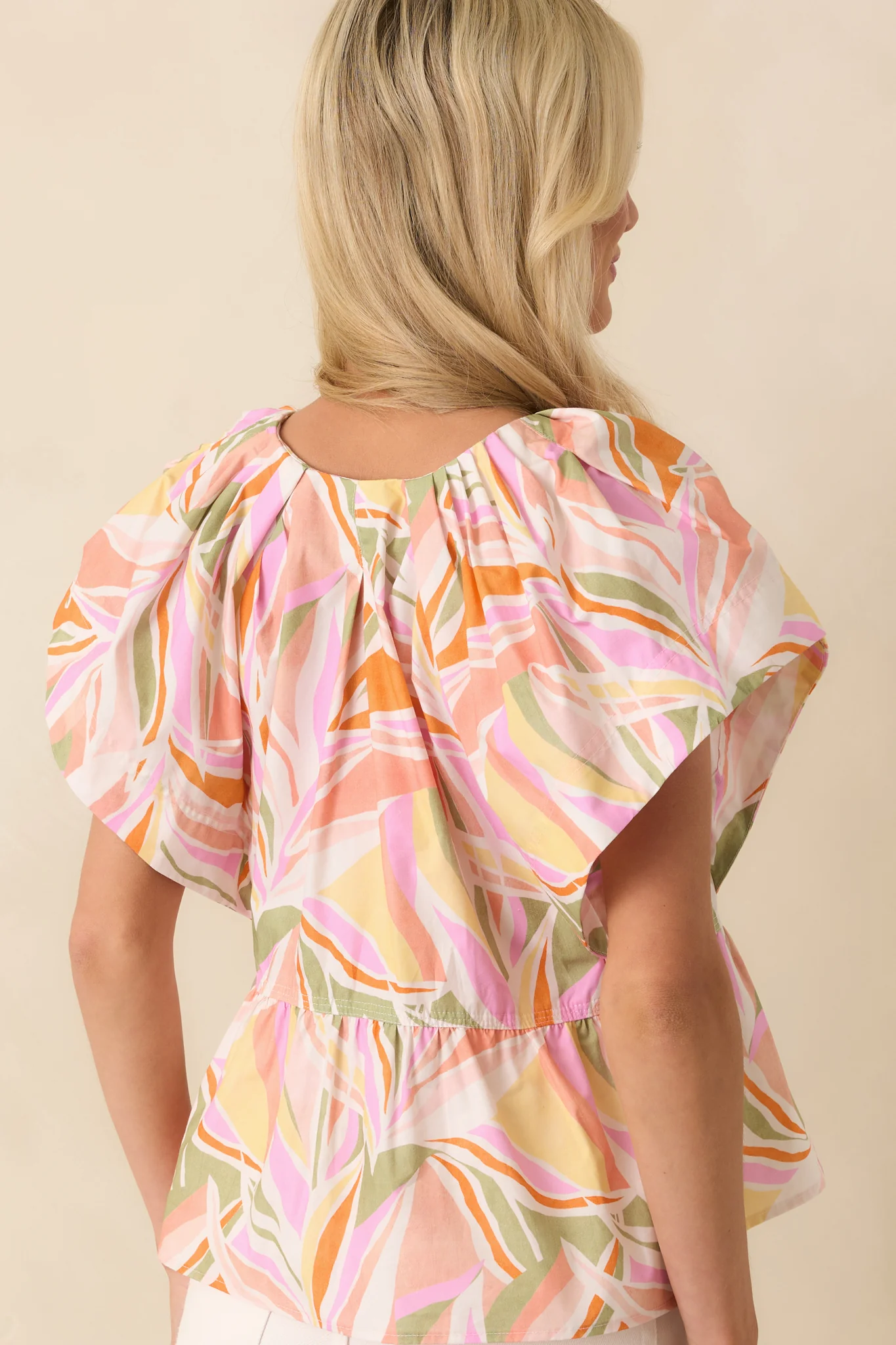 Always Knew Light Pink Abstract Floral Print Cotton Peplum Top