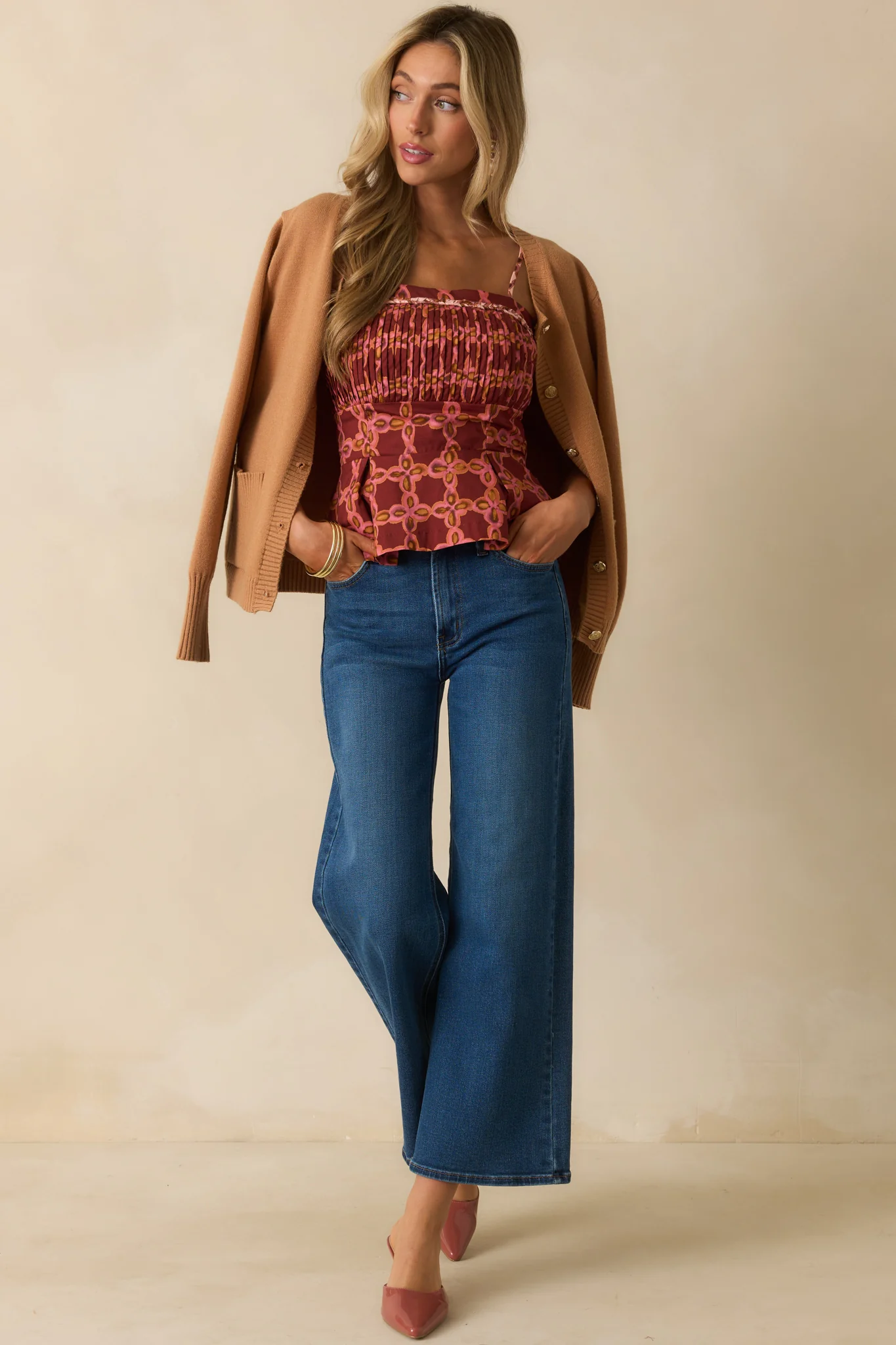 The Bottom Line Pink Multi Geometric Print Cotton Peplum Top