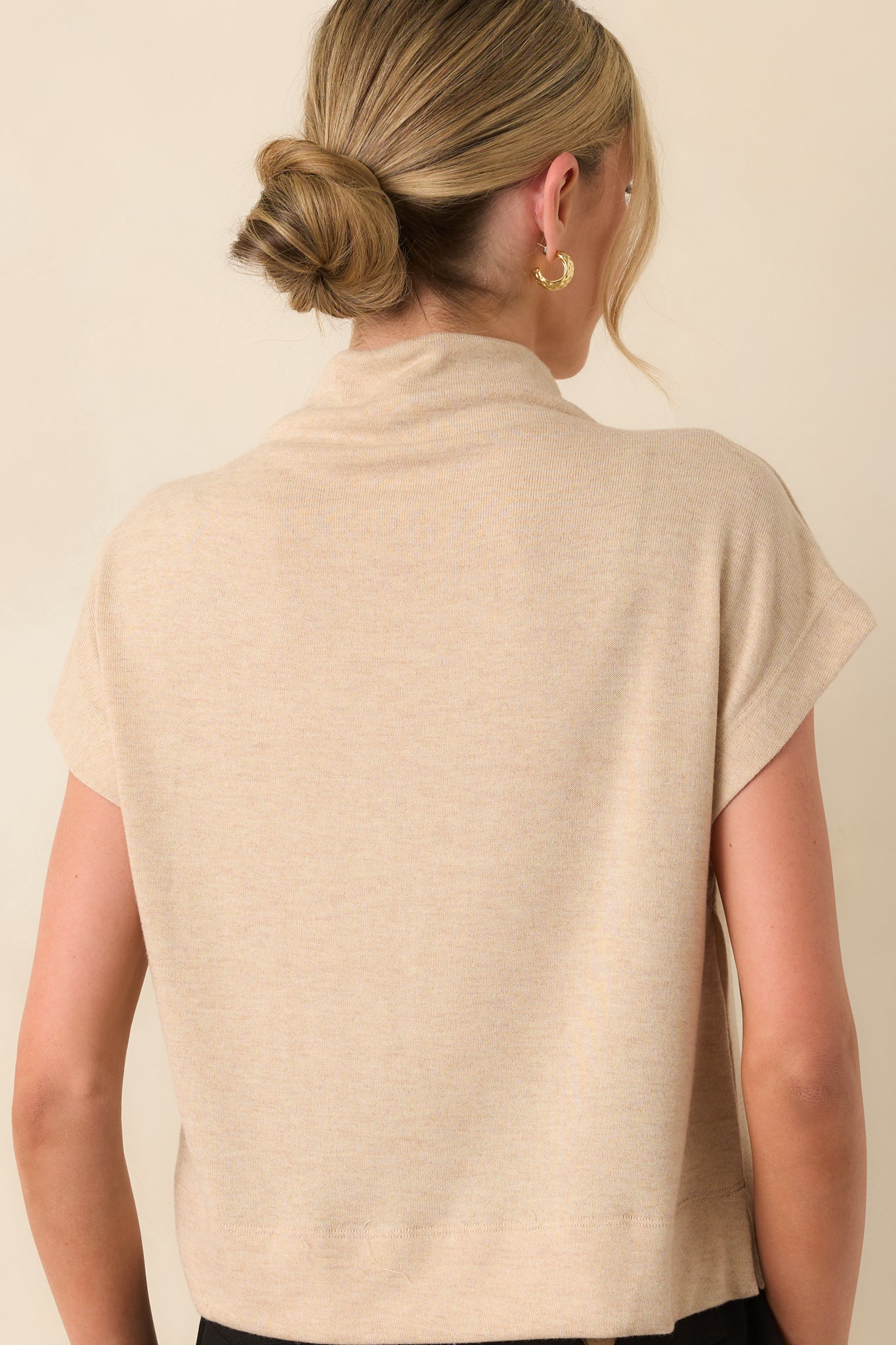 Plans Are Made Oatmeal Beige Relaxed Mock Neck Cap Sleeve Top