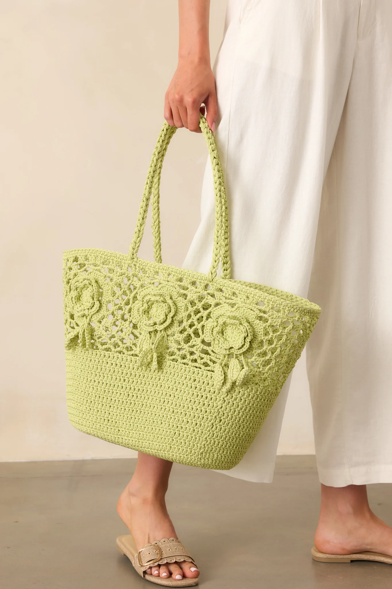 All The Right Details Bright Green Woven Structured Tote Handbag