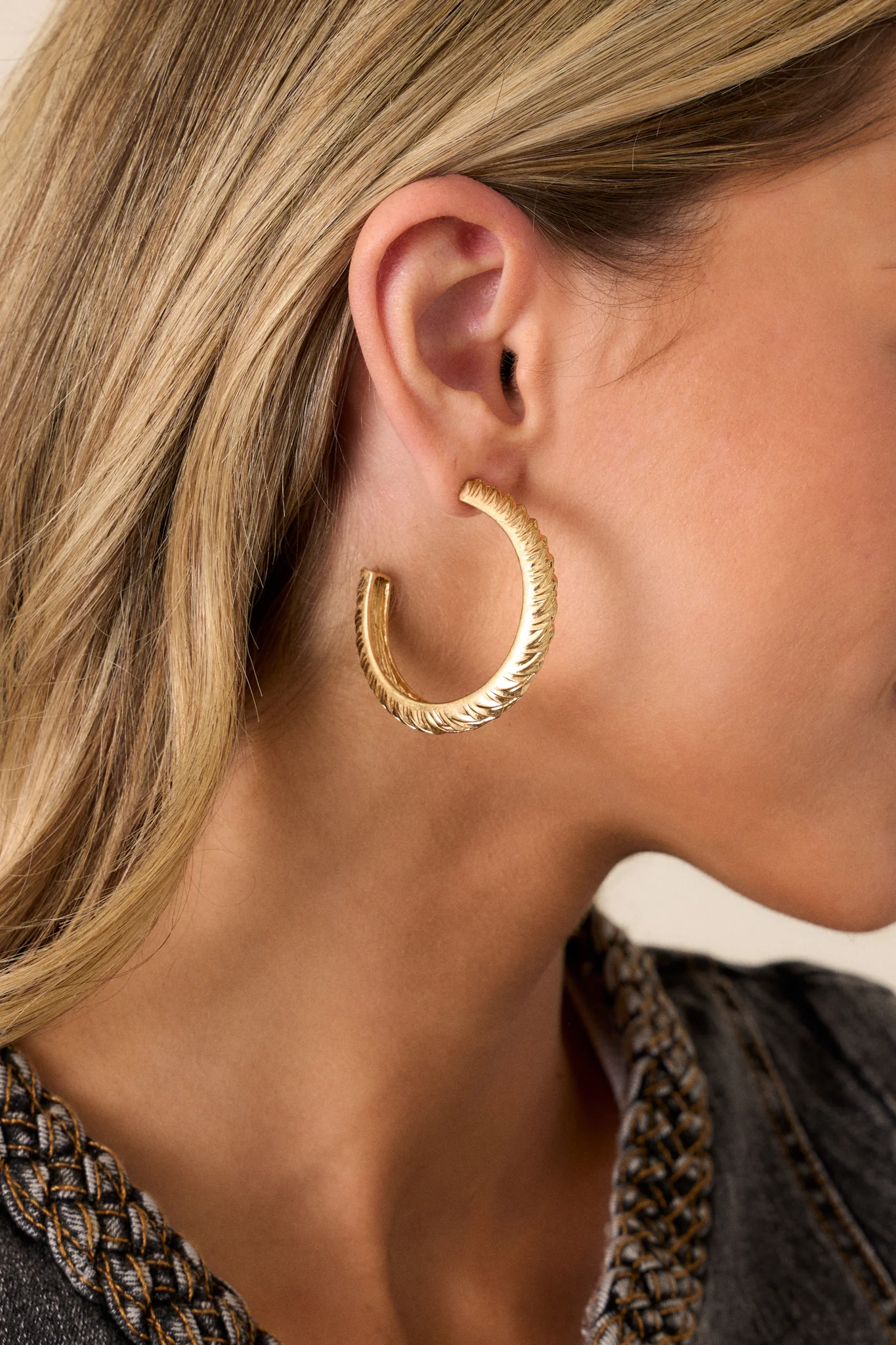 Golden Groove Gold Textured Hoop Earrings
