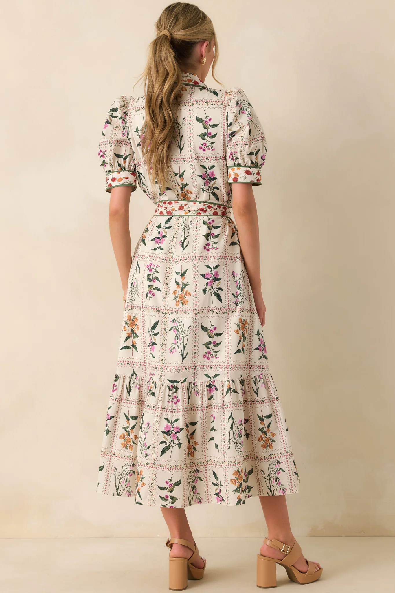 Look No Further Ivory Multi Floral Print Cotton Maxi Shirt Dress