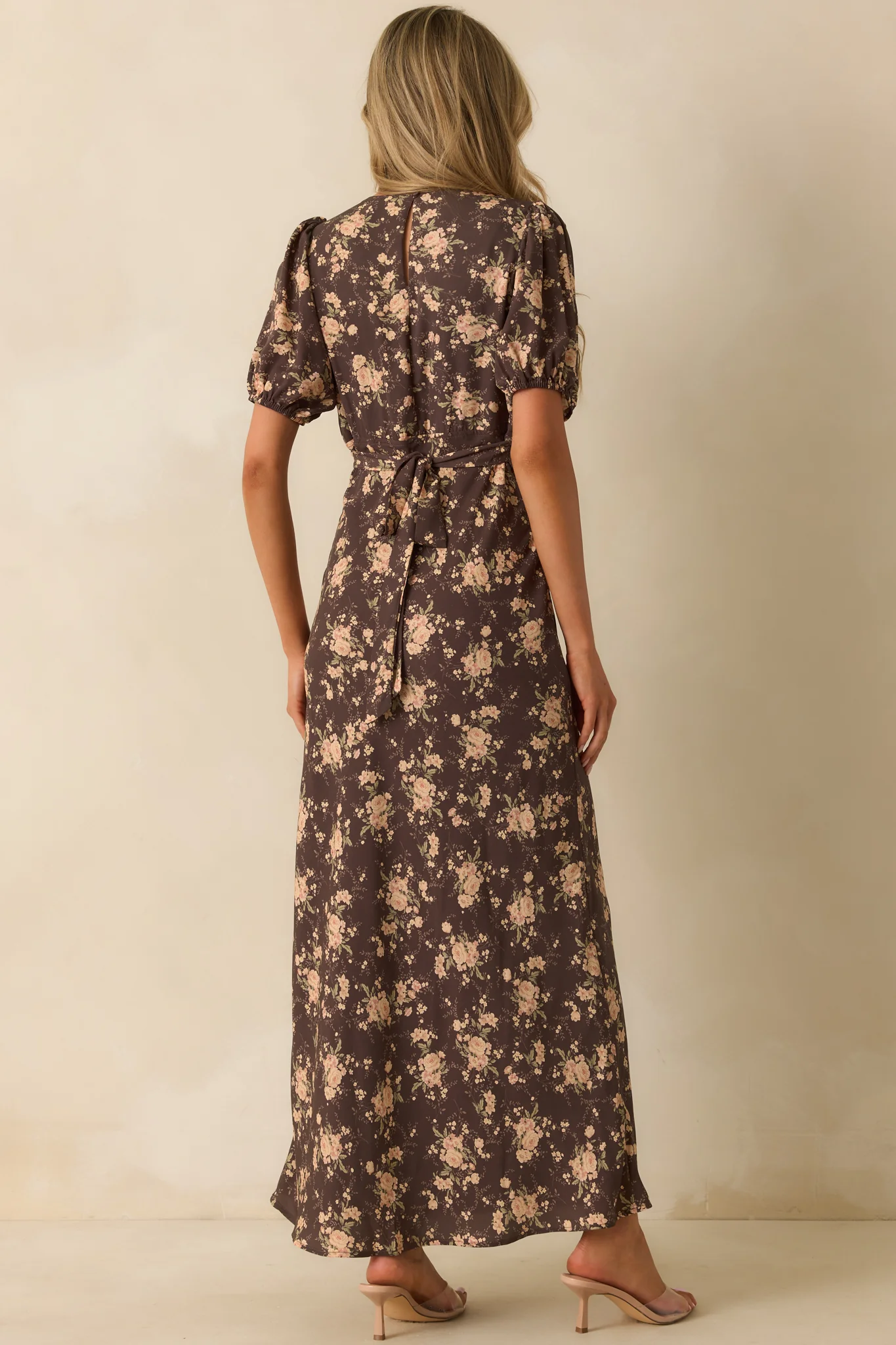 Chocolate Brown Multi Floral Print Maxi Dress