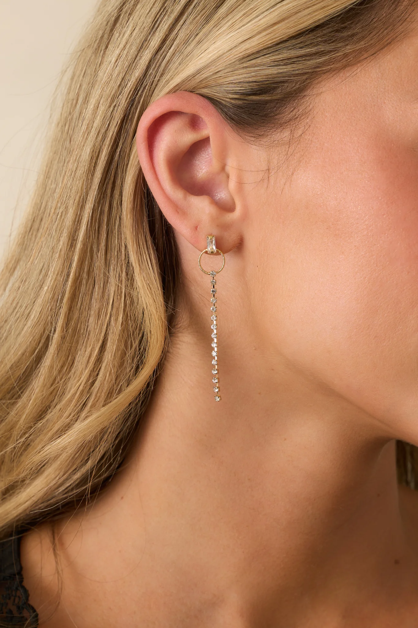 The Choice Is Clear Gold Rhinestone Chain Drop Earrings