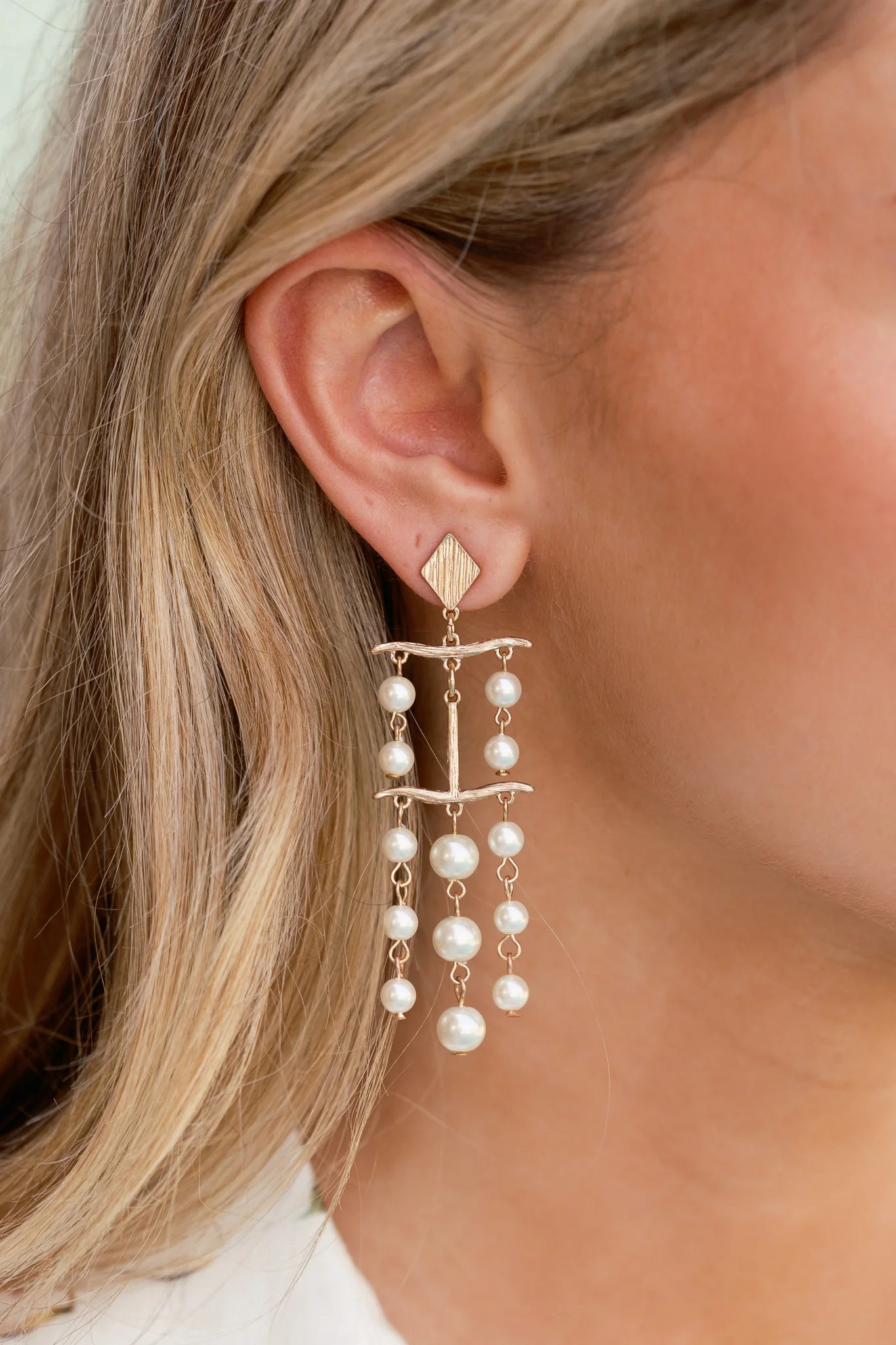 Ending On A High Note Gold Ivory Pearl Chandelier Drop Earrings