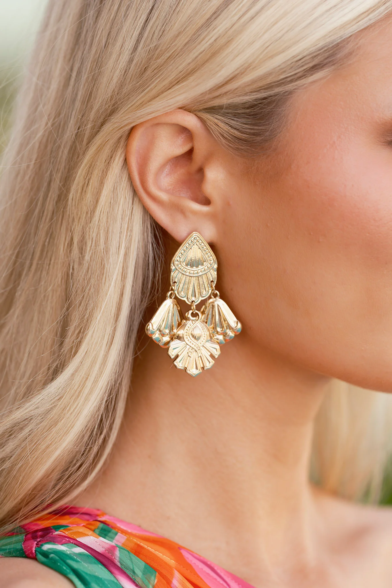 Had The Best Night Gold Textured Chandelier Drop Earrings