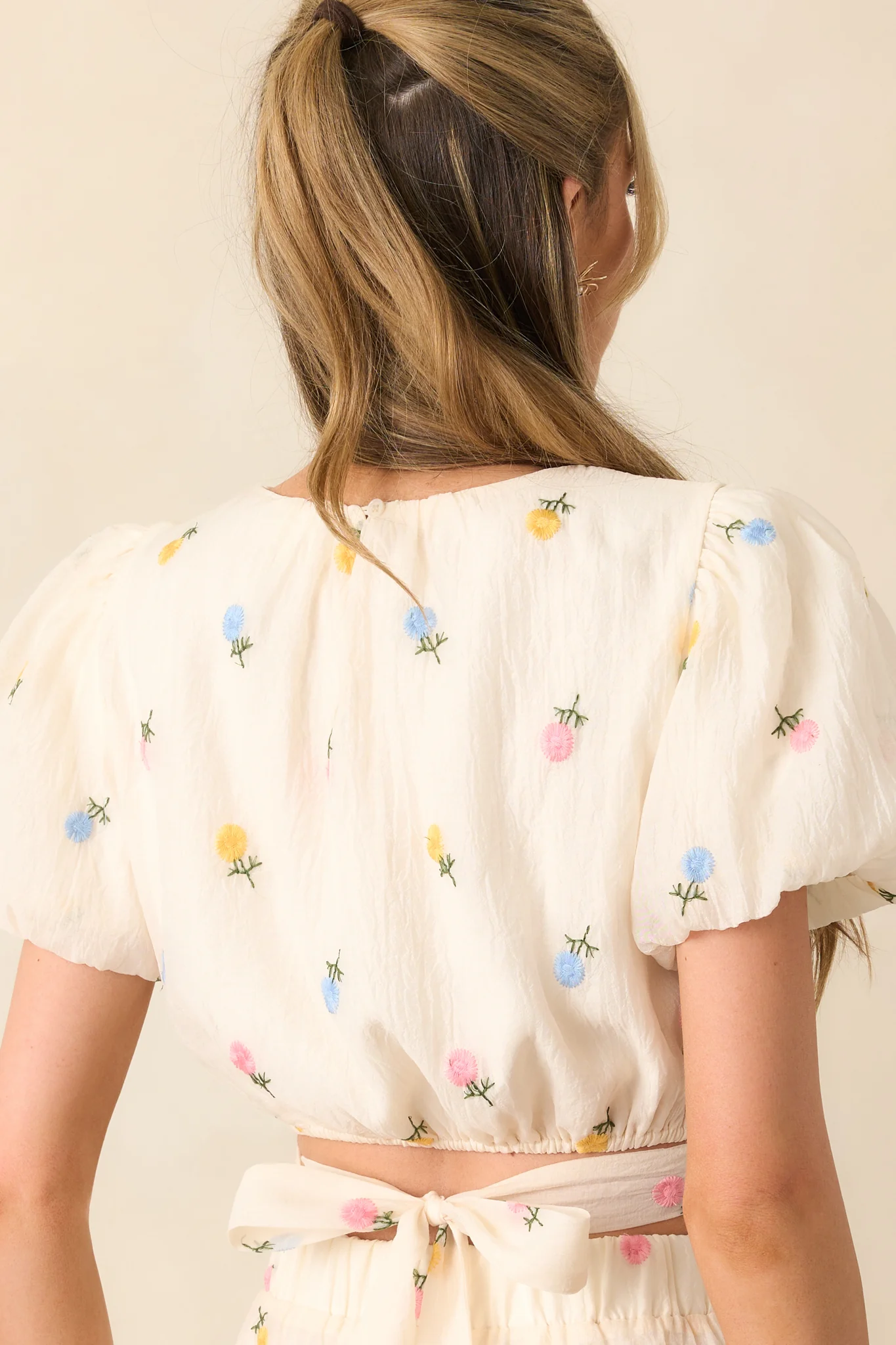 Stay Resilient Ivory Floral Embroidered Puff Sleeve Top