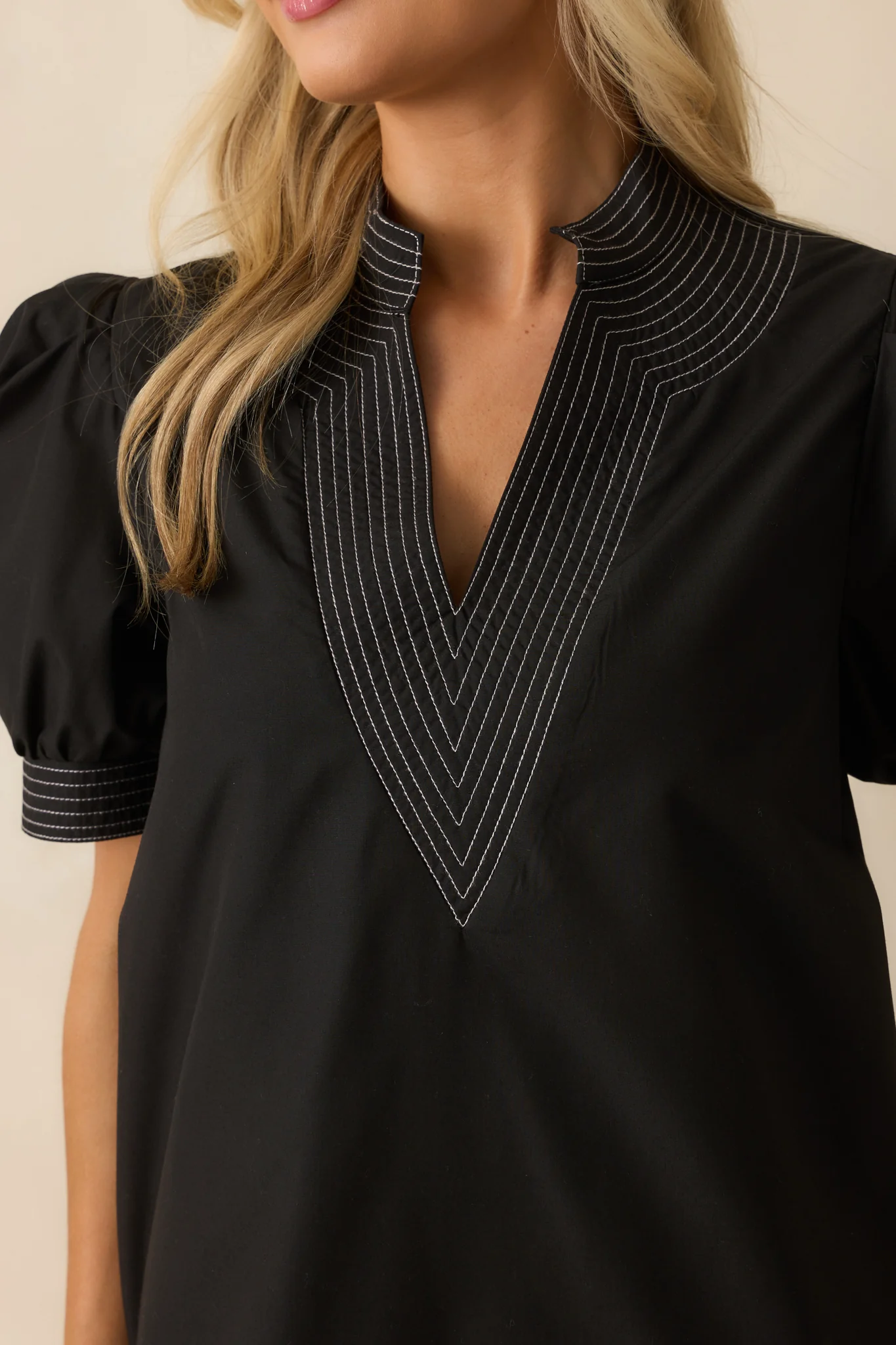 Took The Right Turn Black Cotton Puff Sleeve Mini Dress