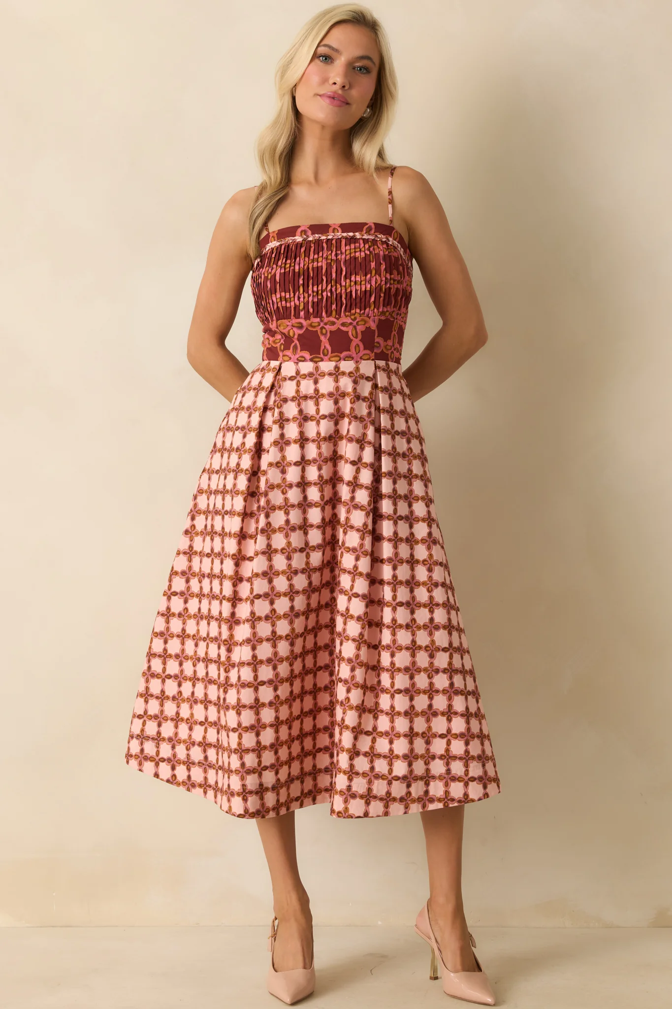 That's All It Takes Pink Multi Geometric Print Cotton Midi Dress