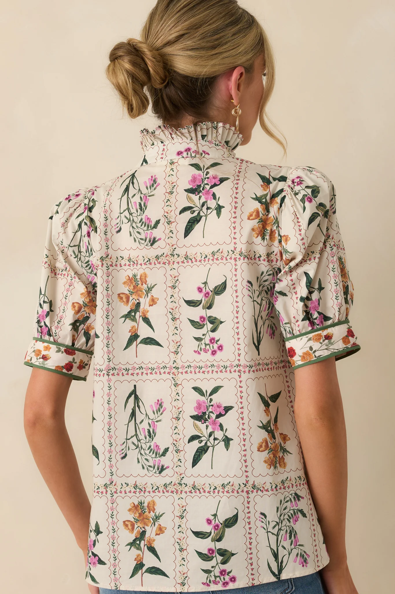 Full Of Light Ivory Multi Floral Print Cotton Button Up Top