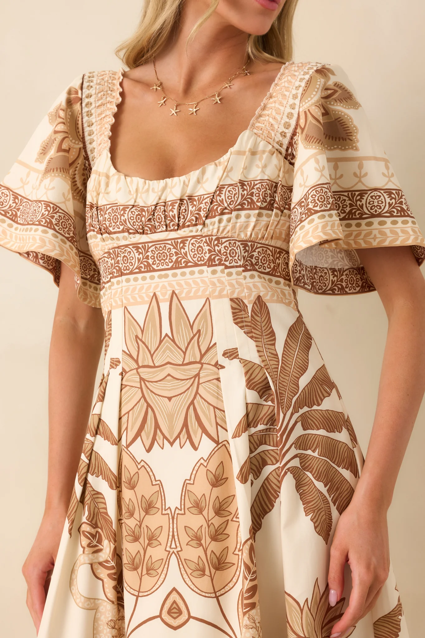 Aylaya Beige Multi Print Cotton Lisbon Maxi Dress