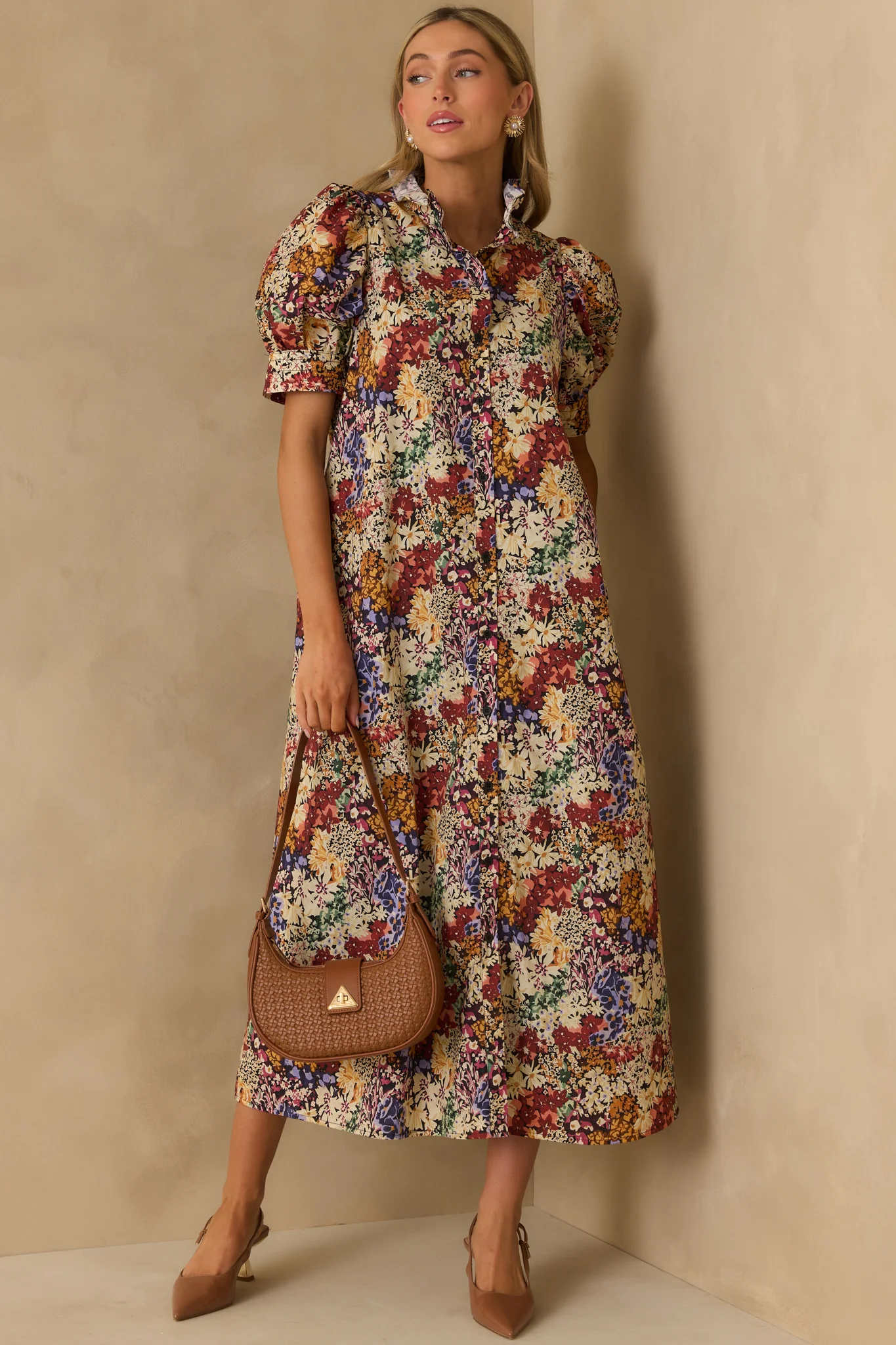 On Good Terms Ivory Multi Floral Print Cotton Maxi Dress