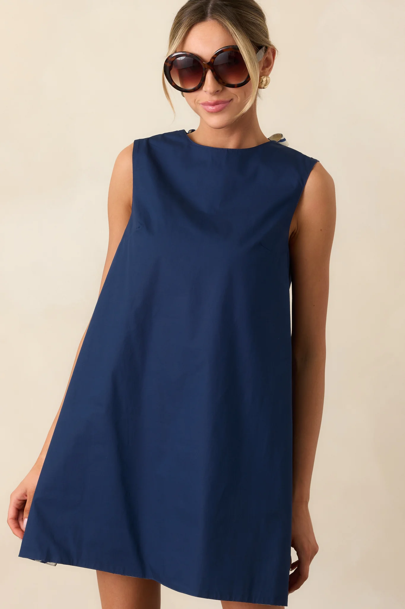 Prosperina Blake Navy Floral Print Cotton Reversible Shift Dress