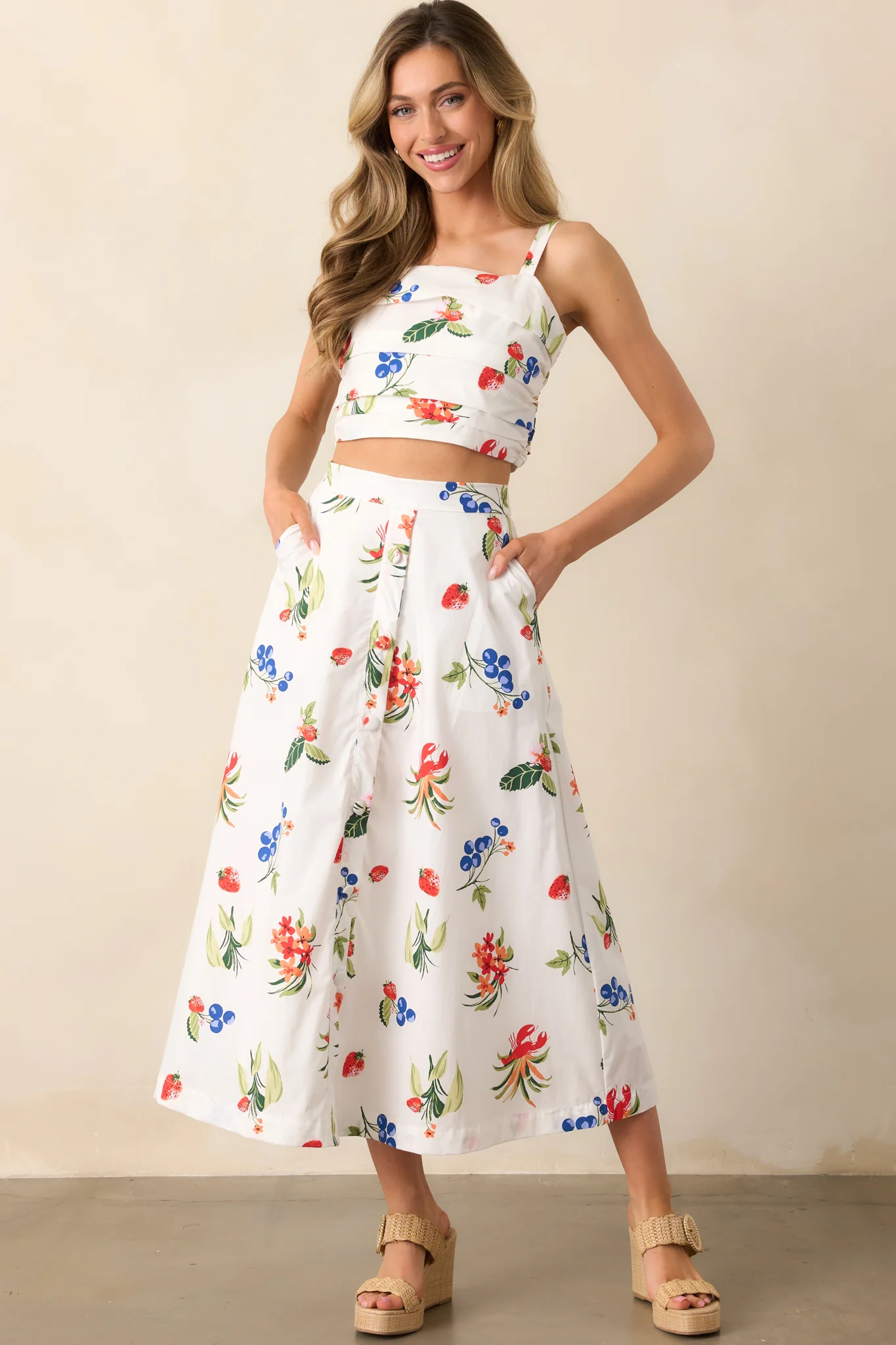 Made For Sunny Days White Cotton Coastal Print Crop Top