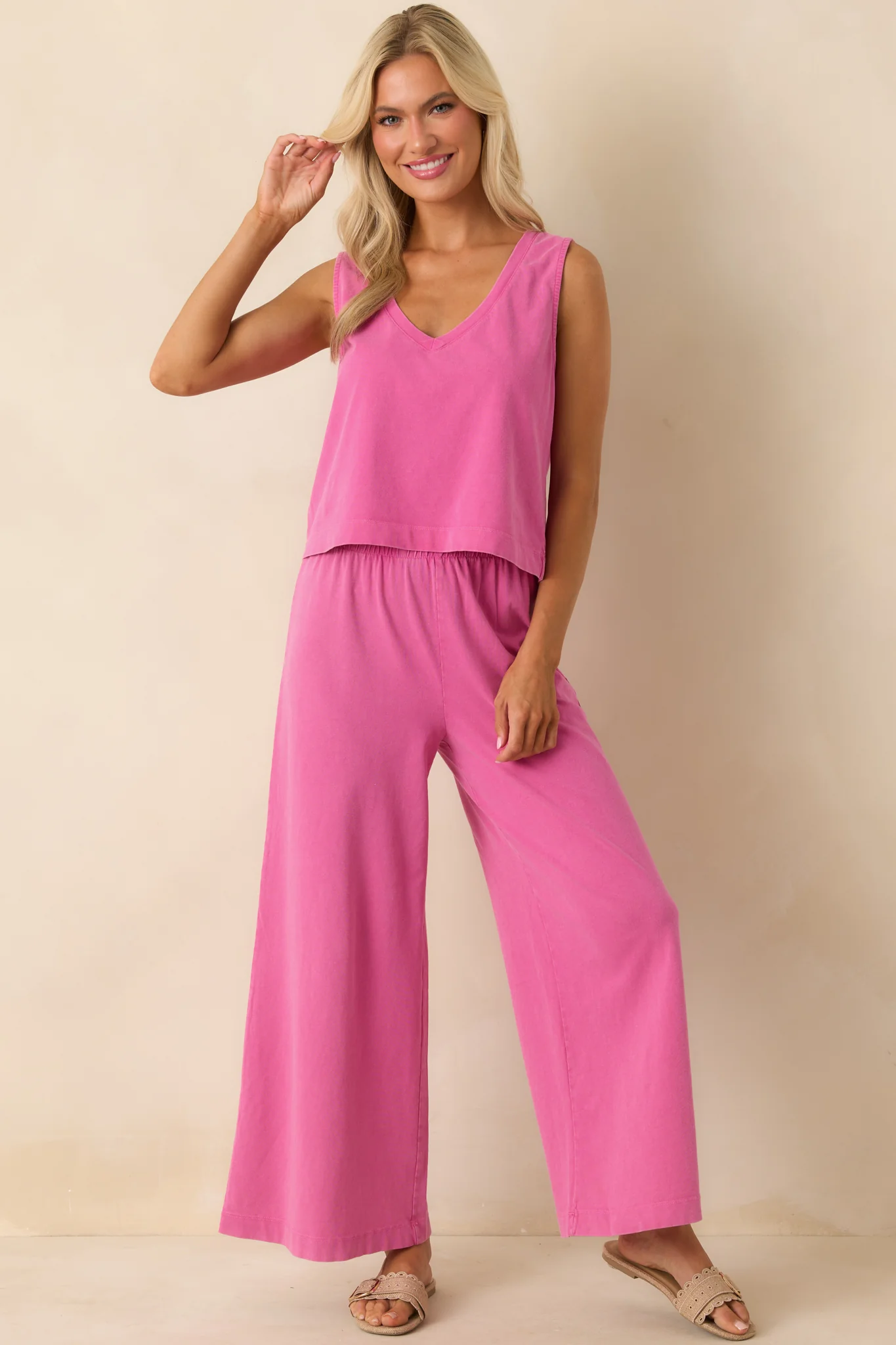 Z Supply Pink Sloane V-Neck Cotton Jersey Top