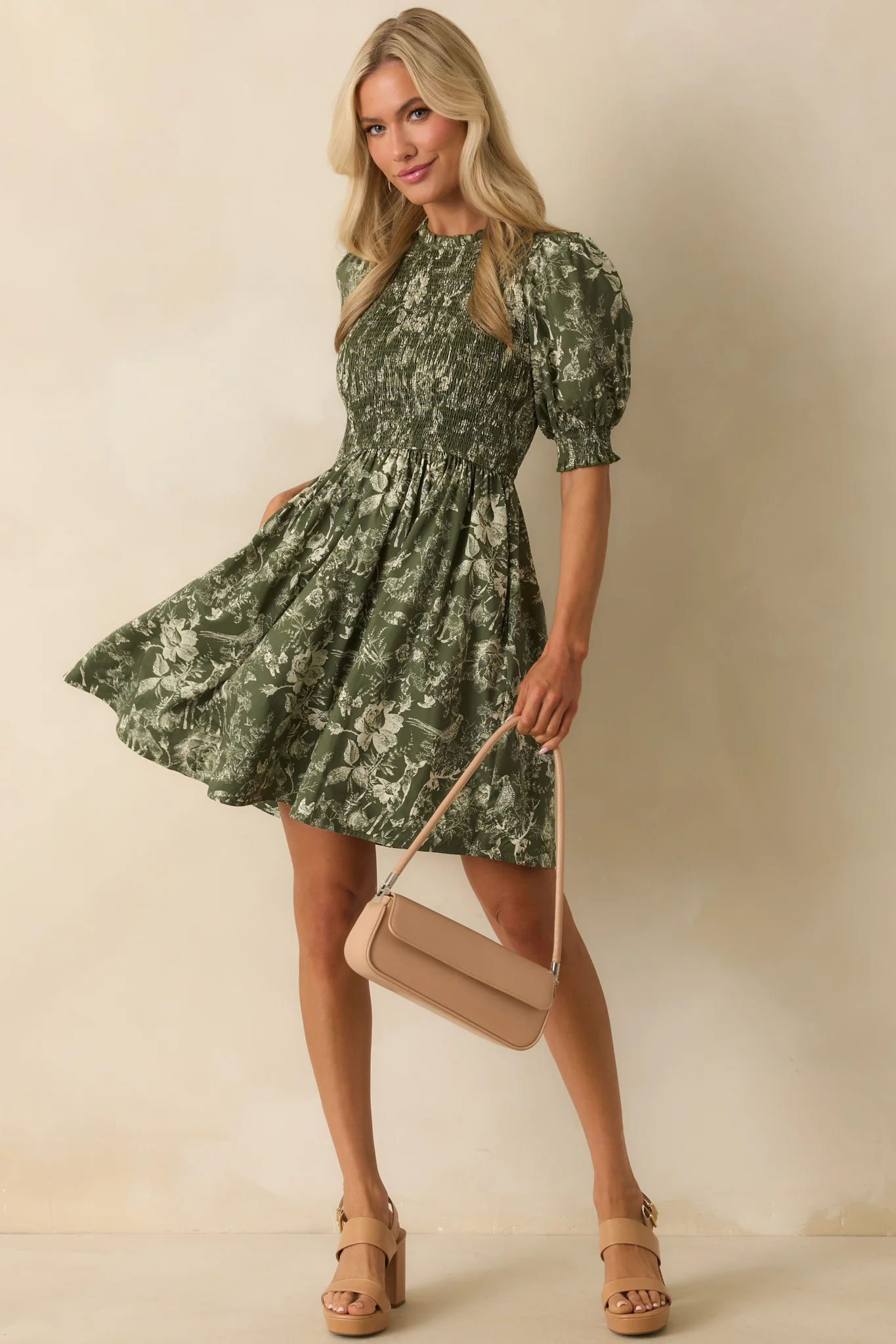 Kind Of Her Thing Green Multi Print Toile Cotton Mini Dress