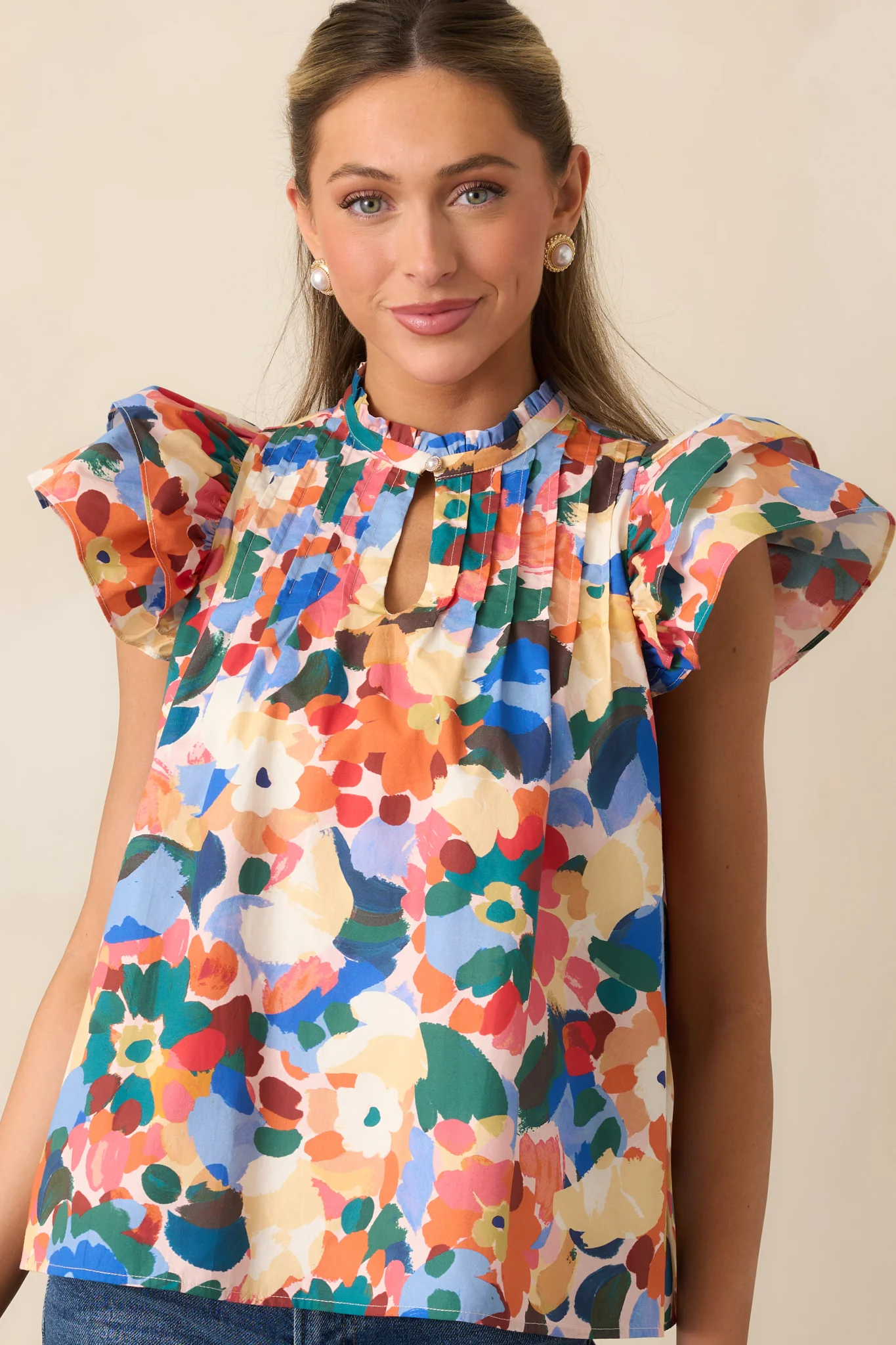 Prosperina Sarabeth Orange Multi Floral Print Cotton Top