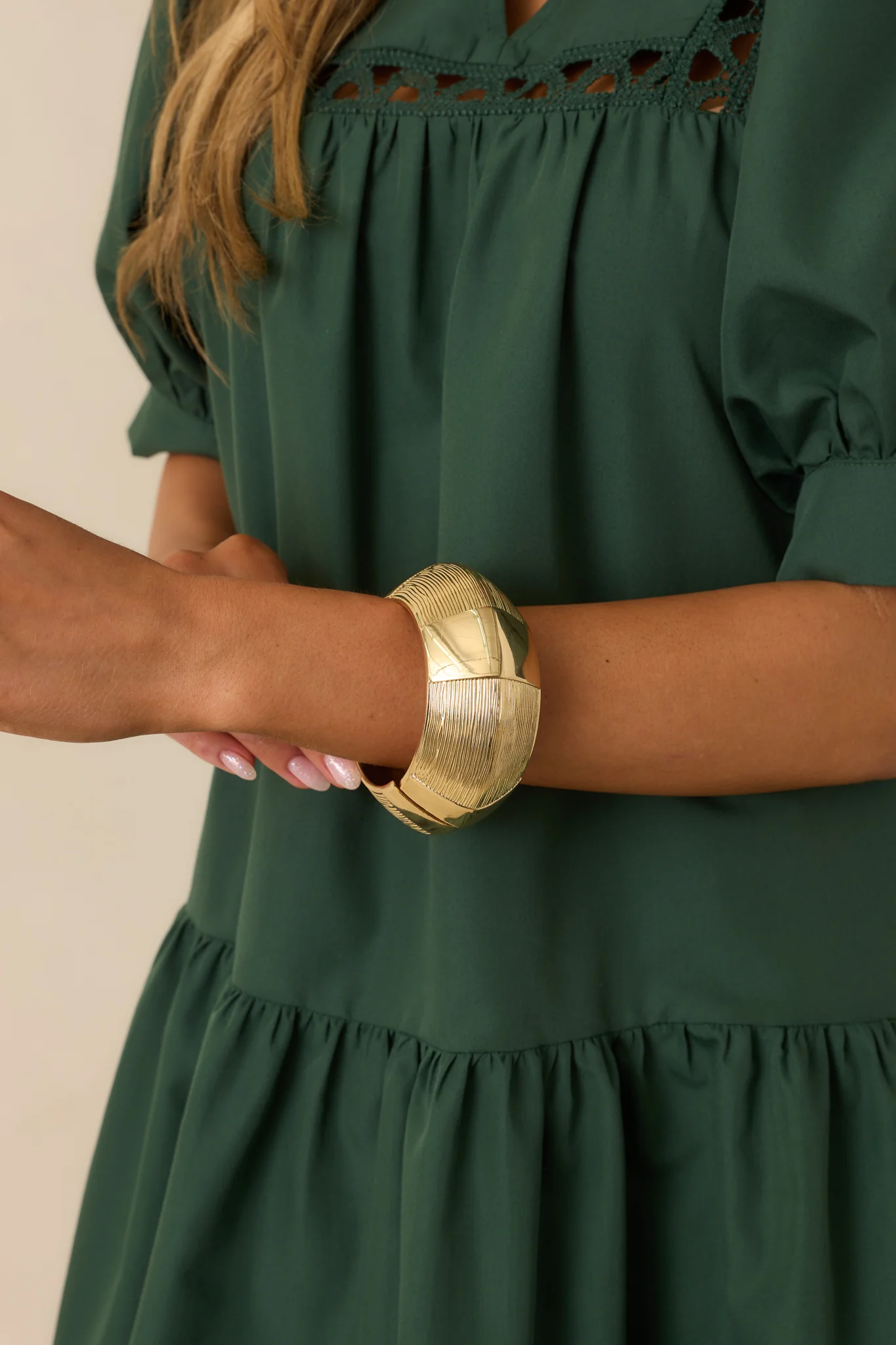 Made The Call Gold Textured Hinged Cuff Bracelet